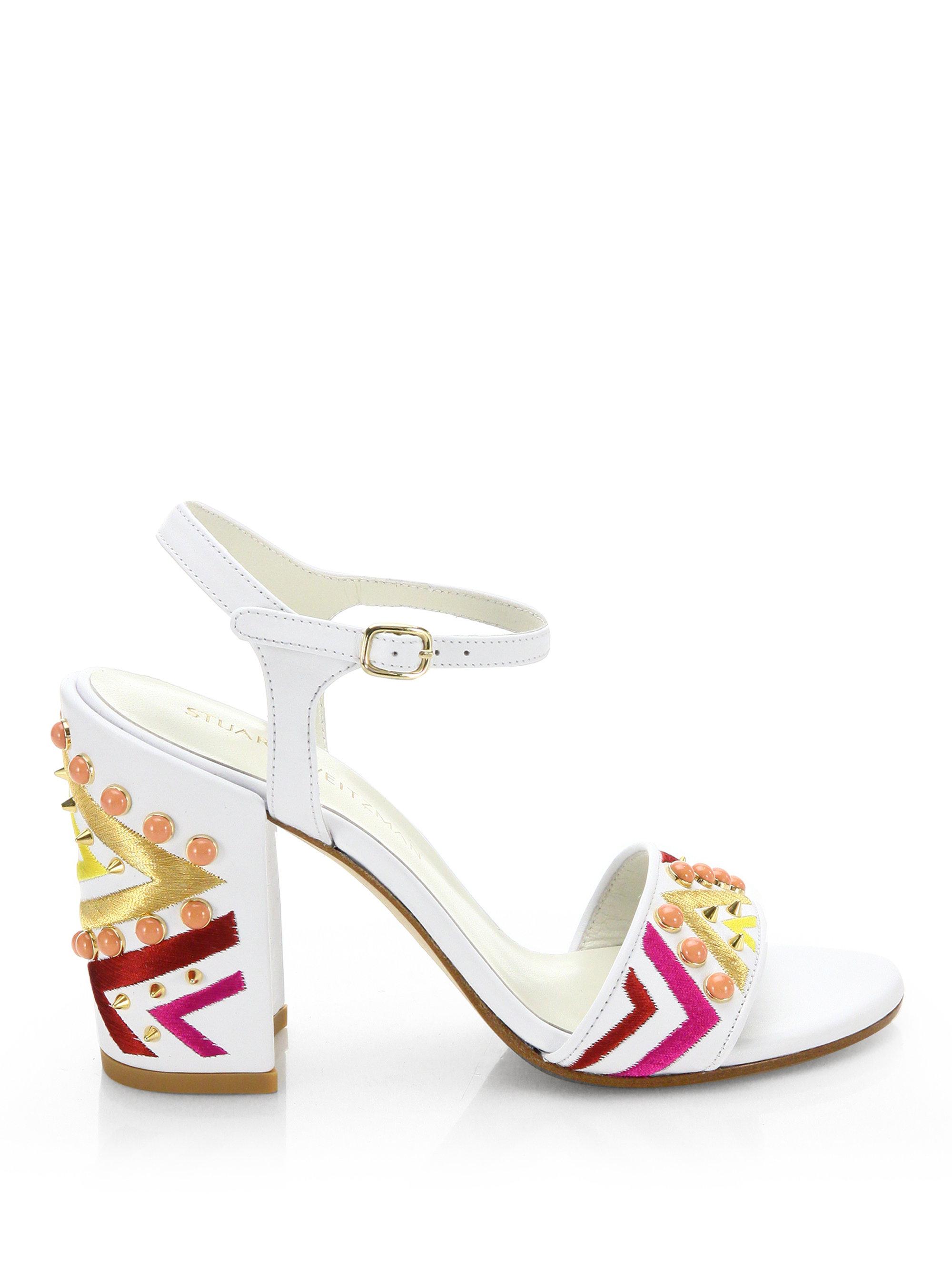 Stuart Weitzman Studden Embroidered Block Heel