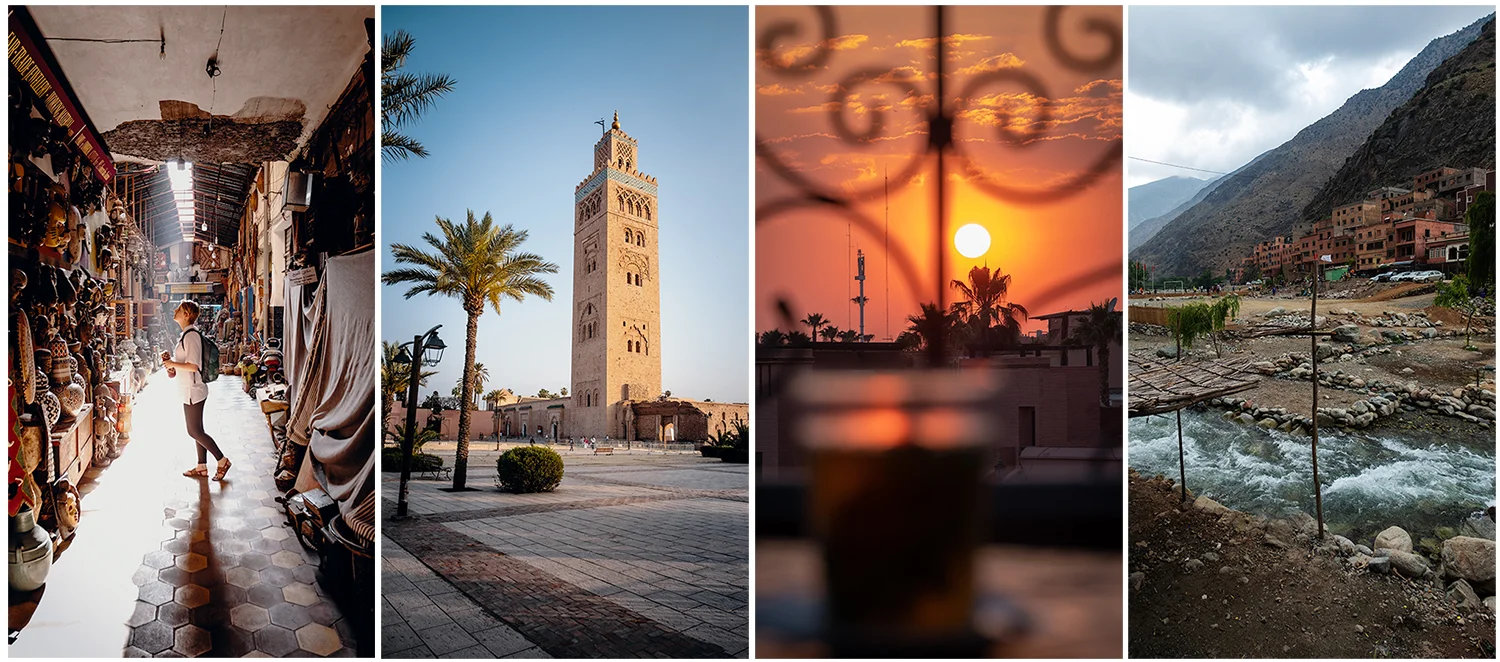 Souks, Koutoubia, Mint tea at Le Grand Balcon du café Glacier, Ourika Valley