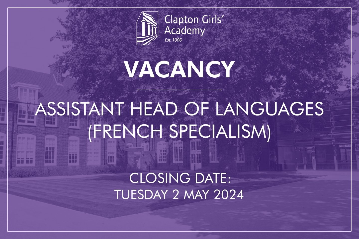 An Assistant Head of Languages role has just opened up at our Academy‼️

If you have a love of languages, have the ability to teach French to KS5 and Spanish to KS3 and have proven leadership skills and qualities, then please click the link in our bi