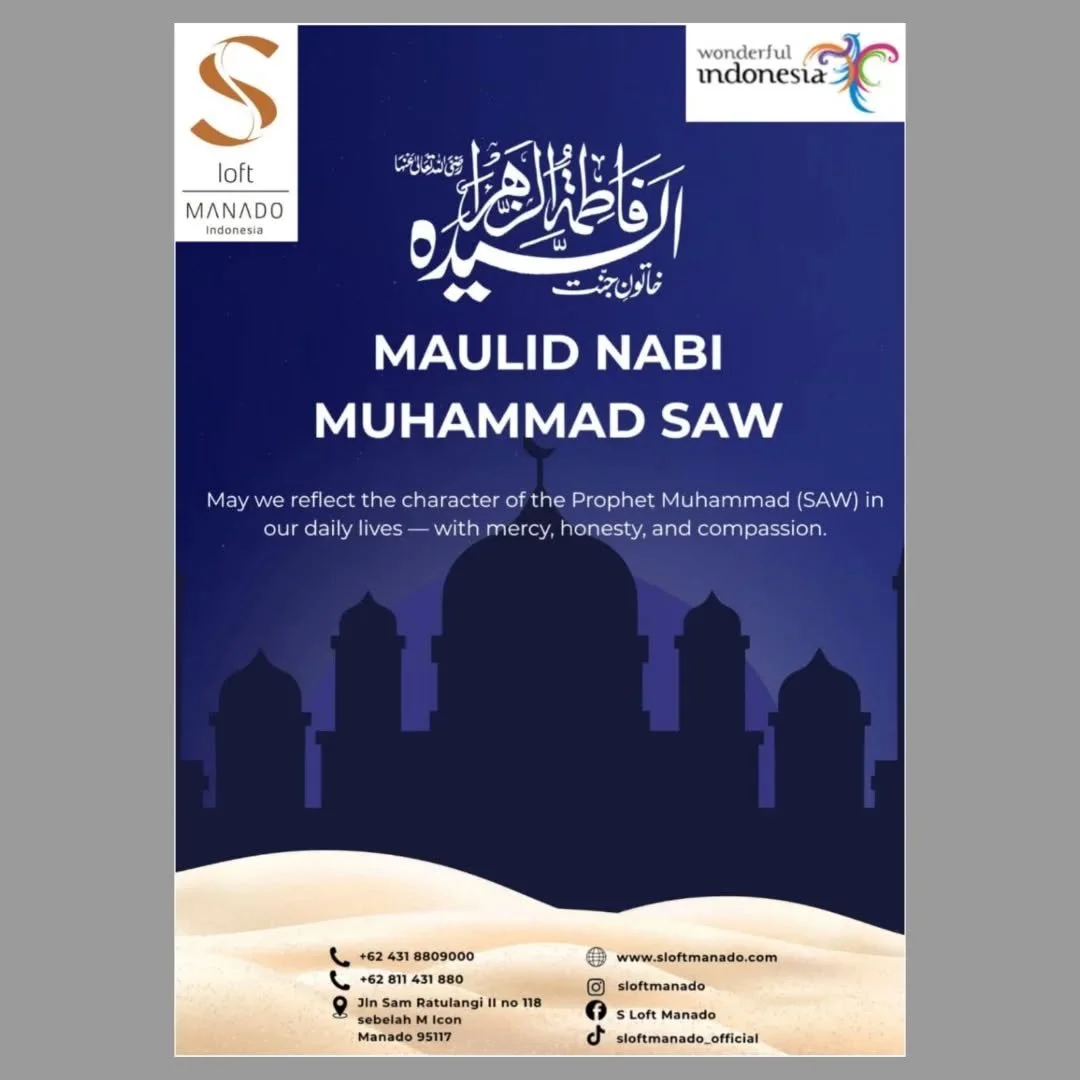 Semoga Maulid Nabi Muhammad SAW membawa kedamaian dan kebahagiaan bagi kita semua. #maulidnabi2025 #sloftmanado #thelivingroomrestaurant #hoteldimanado #restaurantdimanado #smartstaycation #cozyroom #Loftsuite #lifestyle #pesonaindonesia #wonderfulin