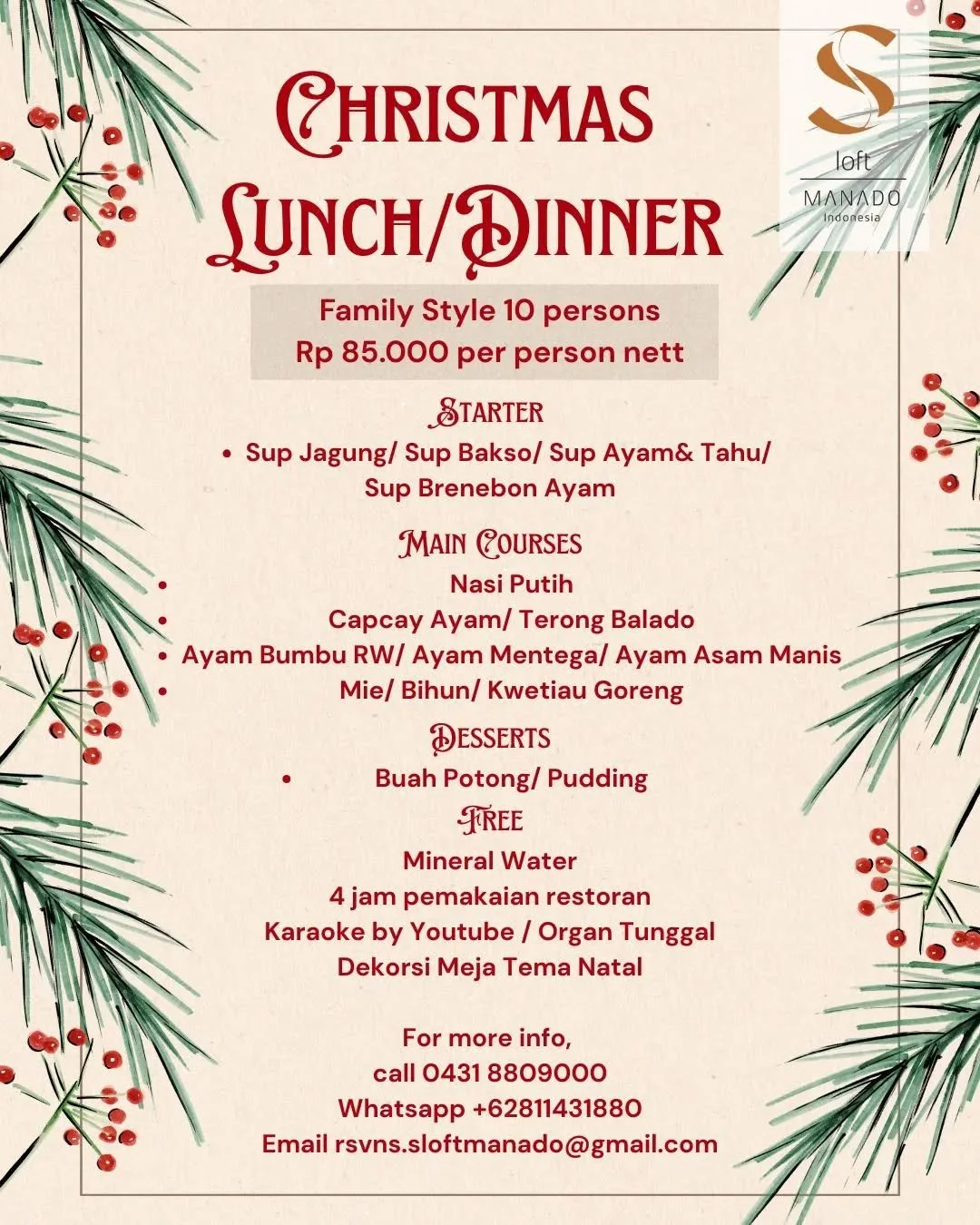 Invite families &amp; friends to a Christmas dinner (buffet or family style) to remember at The Living Room Restaurant. The extensive menu serves local flavours and Asian delicacies that would surely please everyone in the family. Price starting from