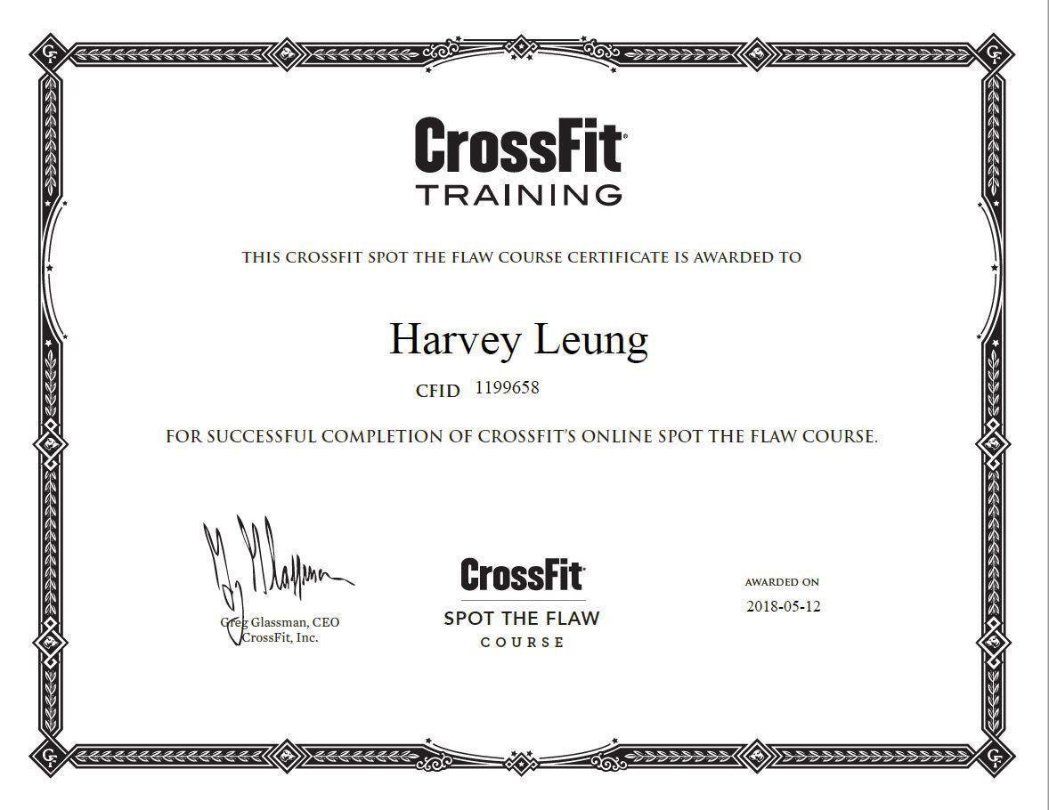 第一張關於運動的証書，Crossfit Spot The Flaw