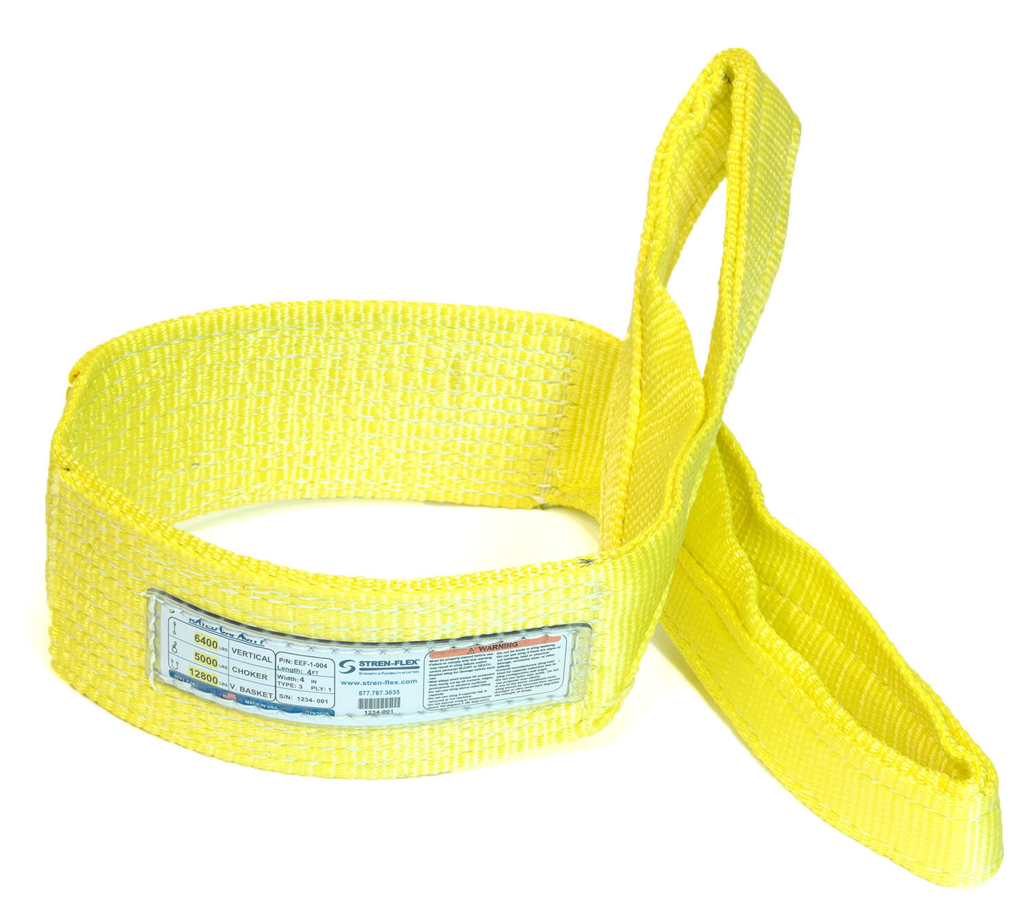 Yellow Stren-Flex EEF2-902CE-14 Type 3 Heavy Duty Nylon Flat Eye and Eye Web Sling with Wrapped Eyes 14 Length x 2 Width 6400 lbs Vertical Load Capacity 2 Ply Yellow Stren-Flex EEF2-902CE-14 Type 3 Heavy Duty Nylon Flat Eye and Eye Web Sling with Wrapped Eyes 14 Length x 2 Width 6400 lbs Vertical Load Capacity 2 Ply