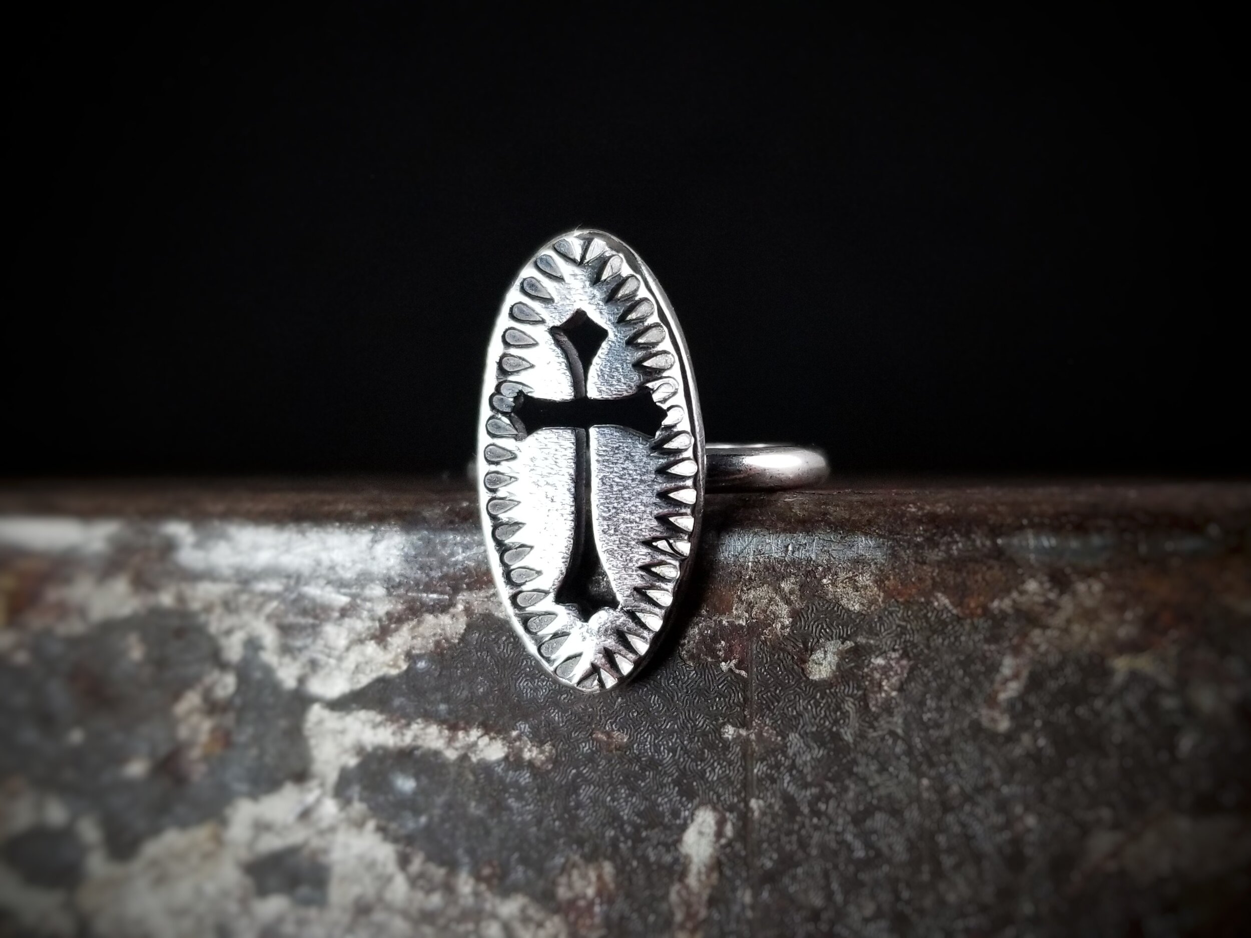 Cross Ring ~ handmade, Sterling Silver, US Size 7.5