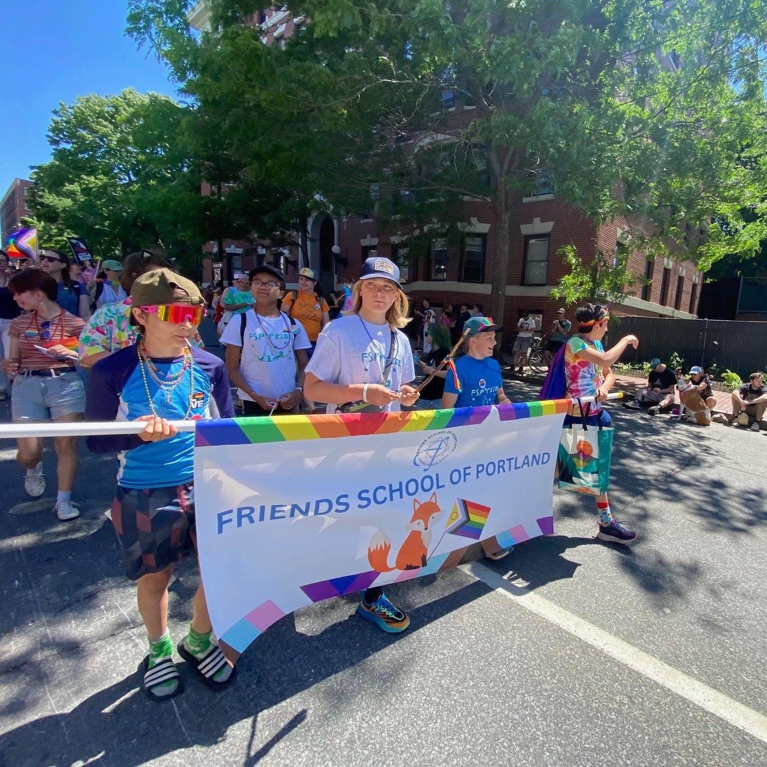Looking forward to Portland Pride on Saturday! 🌈

Students, families, teachers, grads -- come march with Friends School.  We'll have extra buttons and flags to share! Don't forget to wear your FSP screen printed shirt if you made one. 

Reach out to