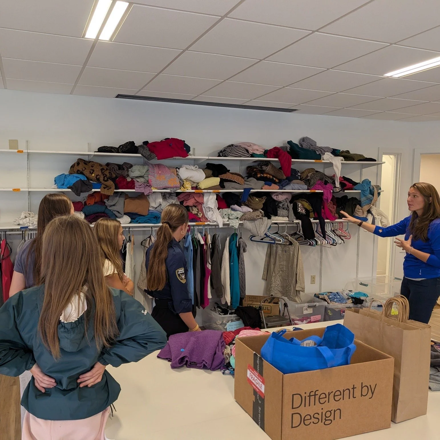 For October, middle school students in the Random Acts of Kindness elective collected tea, soaps, chocolates for &quot;Minute for Mom&quot; kits.  Then on Halloween, students delivered the kits and got a chance to learn more about @maineneeds.  Can't