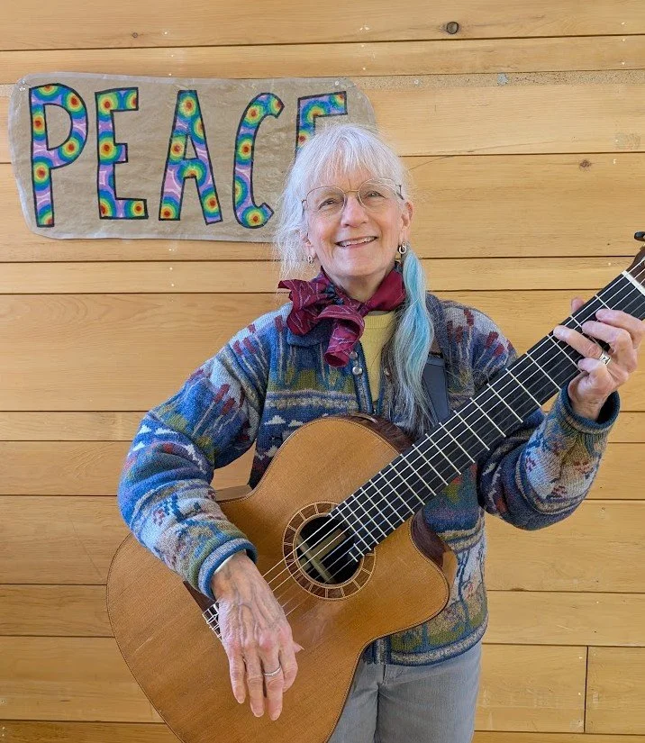 "Let's rock out!" 

Portland Friends Meeting attender, Marcia Taylor, began when she joined us on Wednesday morning to share a song.  She taught students a less commonly known verse of "This Little Light of Mine" from the Civil Ri