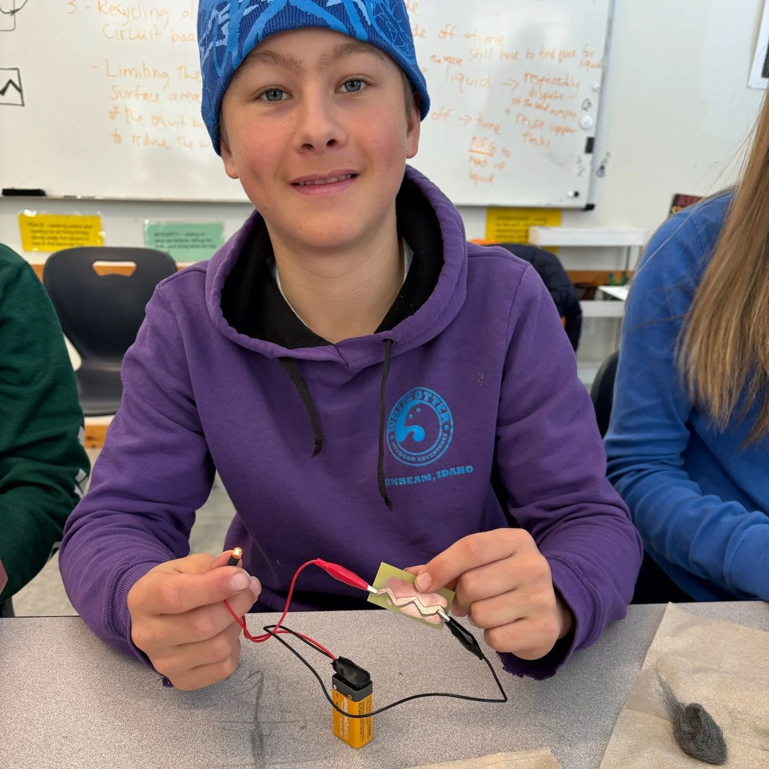 Experimenting with chemical reactions = Light 💡💡💡

Last week, seventh and eighth-grade students began a unit on chemical reactions by making their own circuit board.