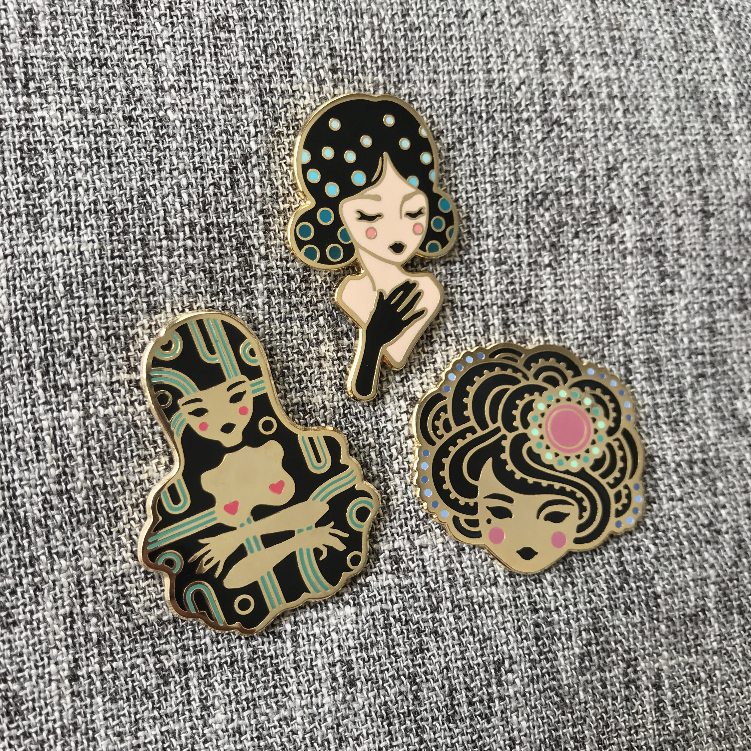  Enamel Pins. Clara, Florence, and Lilly. 