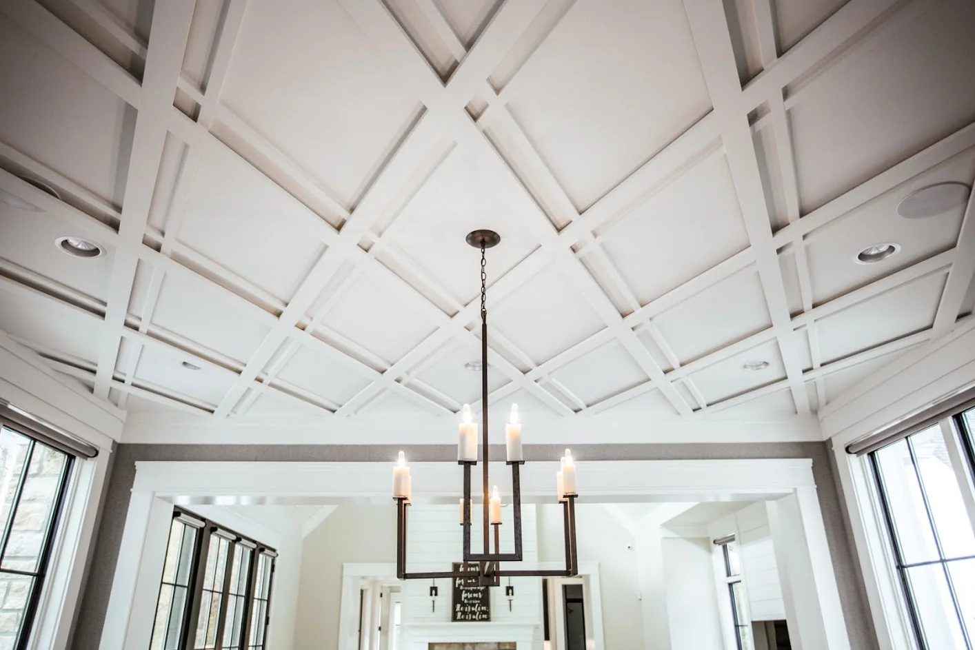 Lattice work on dining room ceiling