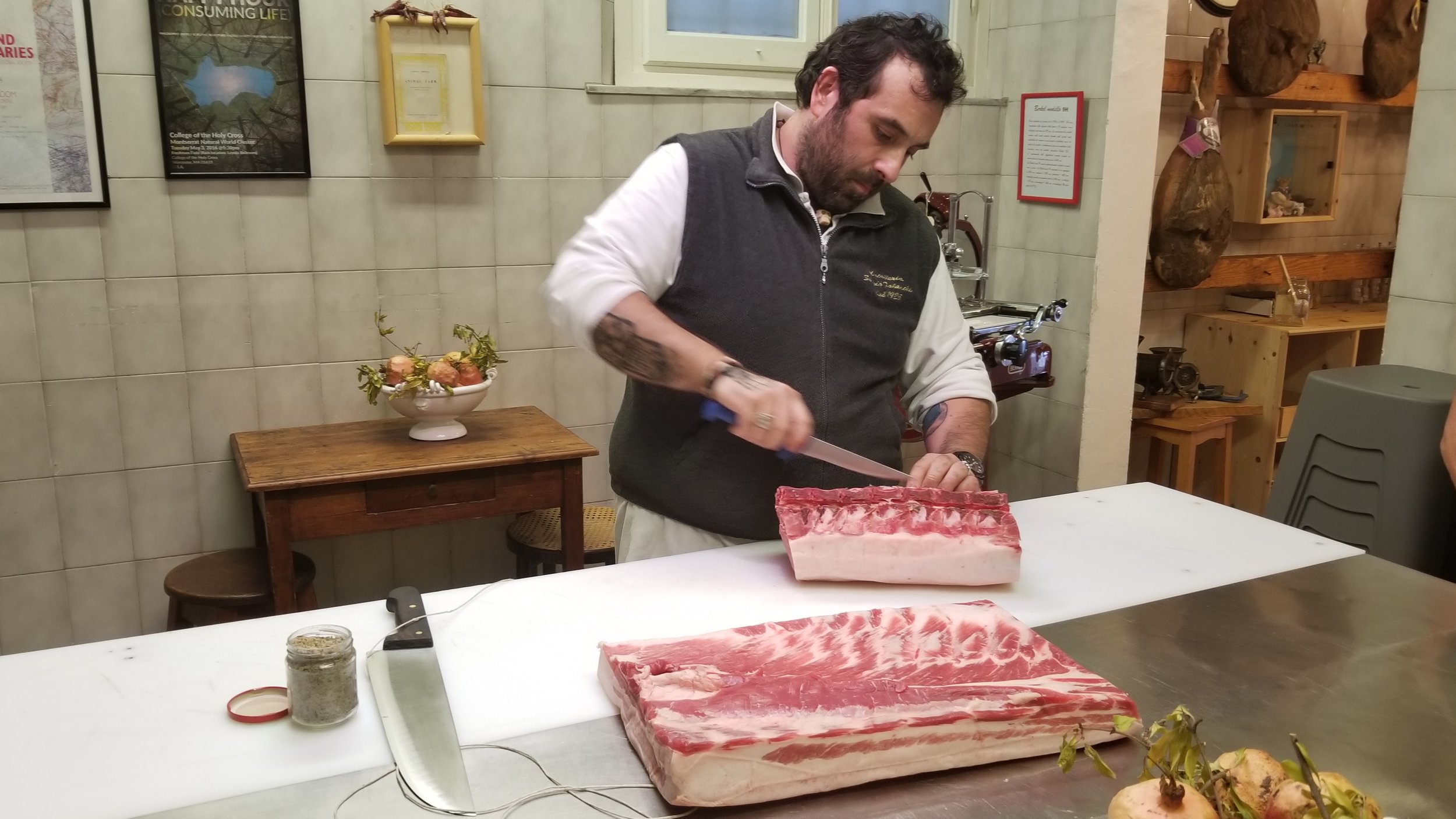 Porchetta demo with a third generation butcher in Tuscany