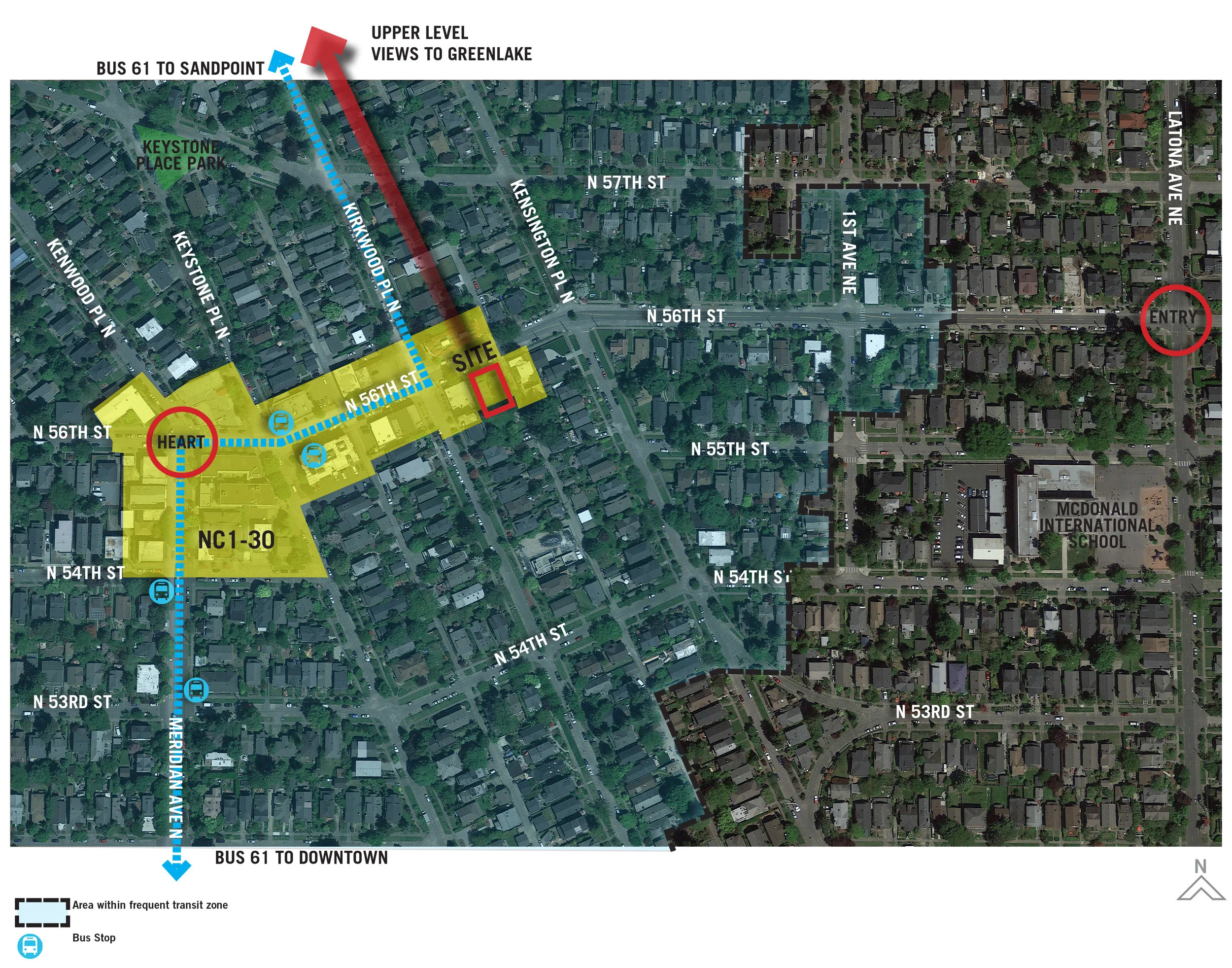 Six 3-story live work townhouses organized around an open plaza. A hub of small scale commercial spaces with shared open space and strong indoor/outdoor connections.