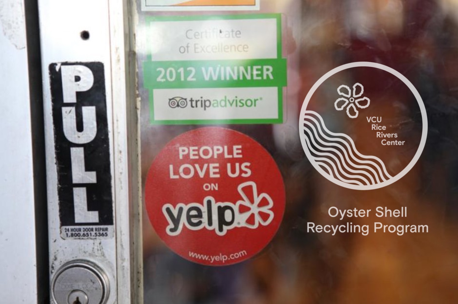 Window decals will put the RRC name right on the door of participating Oyster Shell Recycling Program restaurants.