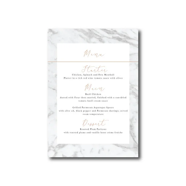 Modern Marble Menu - A6 or A5