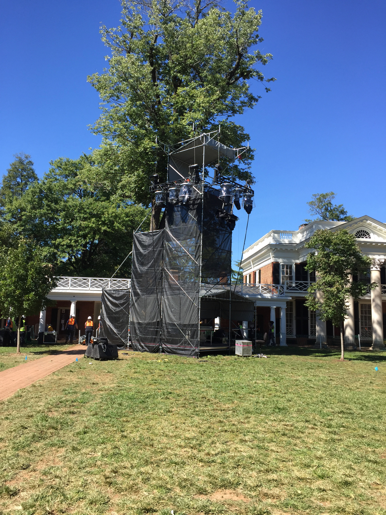 2-level FOH with audio and lighting cantilever rigging @ UVA Bicentennial