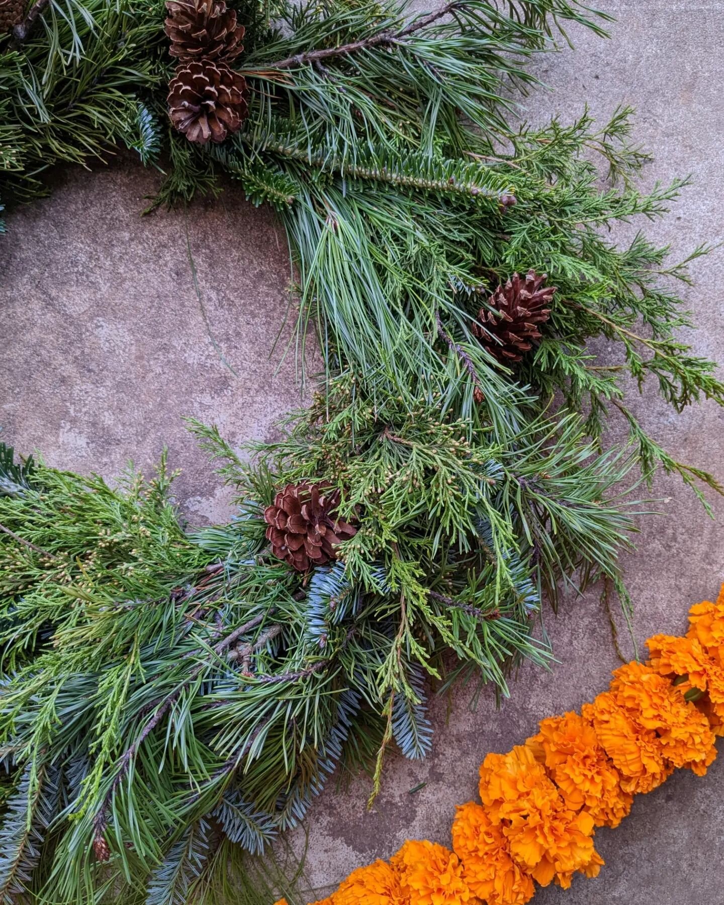 THIS SATURDAY (day after tomorrow)! Come join us @___perfectlovers___ for a small-biz-saturday holiday market. With friends @featureflora @rivtak @ali_is_sewing &amp; more, we'll be there with classic, lush evergreen wreaths and marigold garlands. Th
