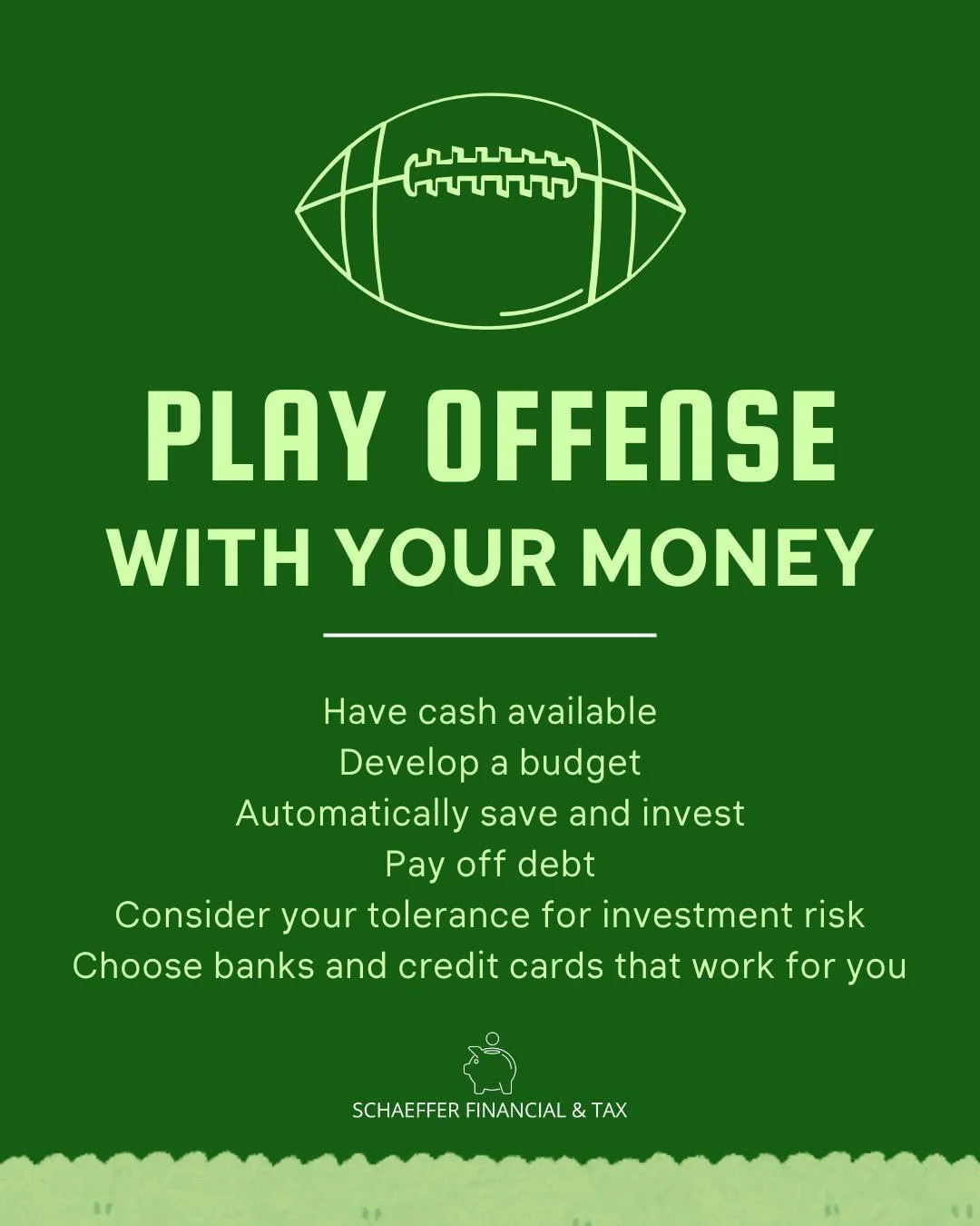 Read my blog to start scoring with your money!

https://www.schaefferfinancialandtax.com/blog/play-offense

 #personalfinance #getahead #savings #financialplanning