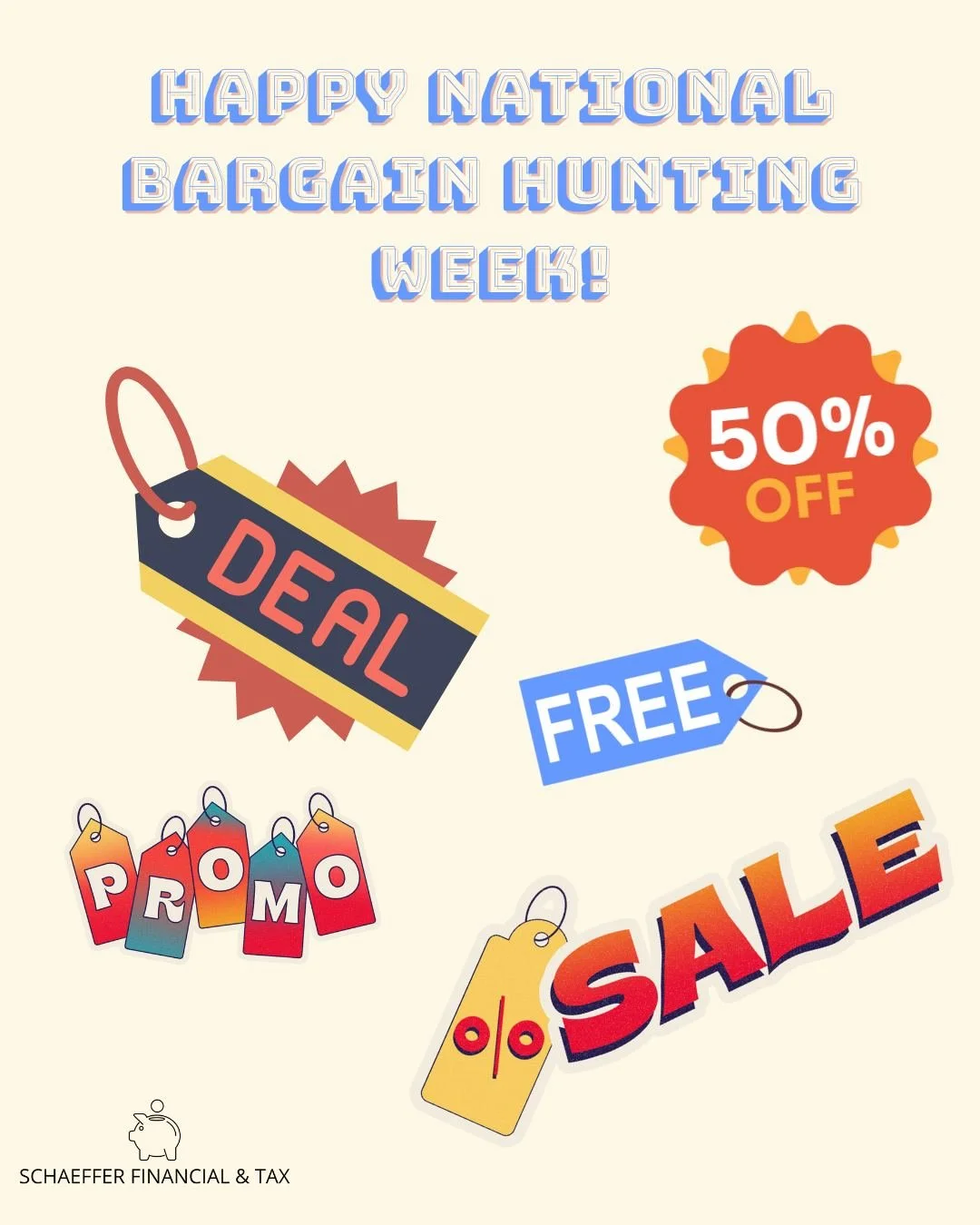 Everyone loves a good deal!  Use this week to celebrate by browsing a clearance rack (or page), using a discount code, or comparing prices online before making a purchase.

Save your pennies to spend your dollars!

#nationalday #personalfinance  #bar