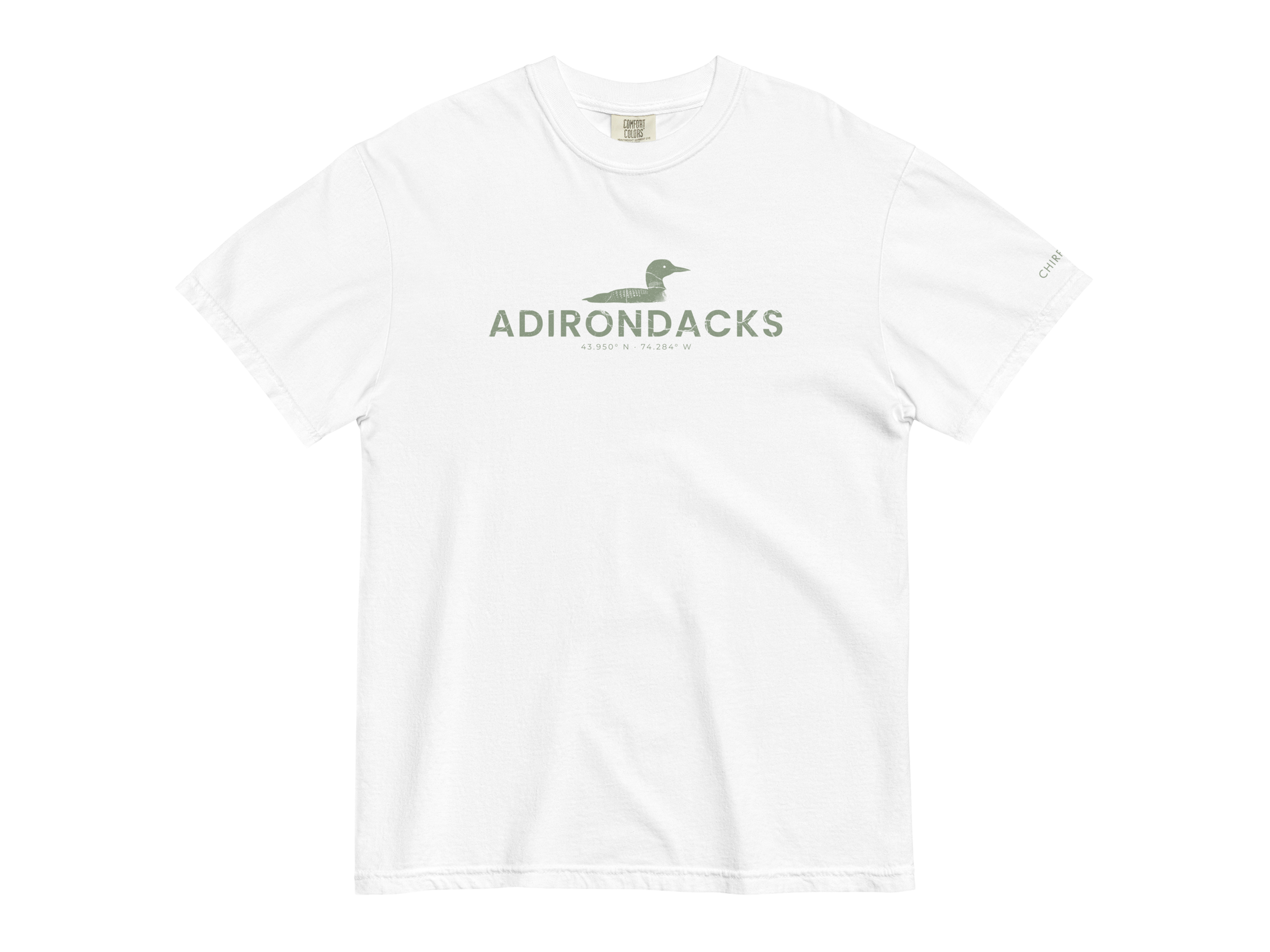 CHIRP COMPANY_ADIRONDACKS_LOON_unisex-garment-dyed-heavyweight-t-shirt-white-front-693b27cb9489d.png