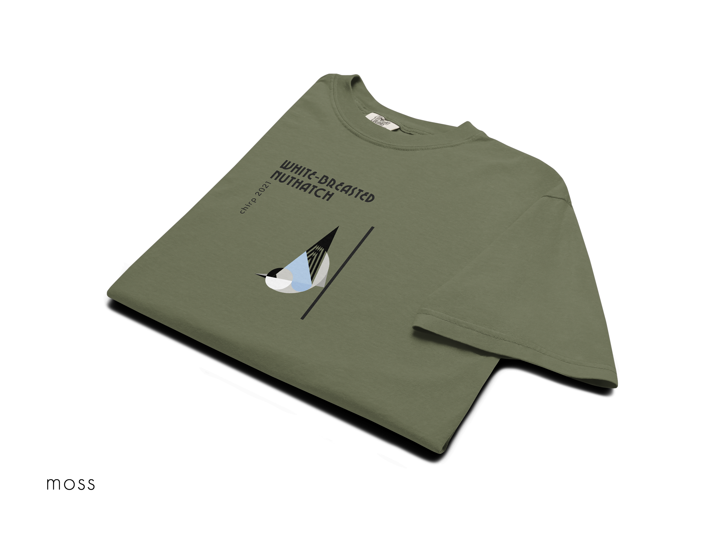 chirp company_unisex-garment-dyed-heavyweight-t-shirt-moss-front-691d2b1e5417c.png