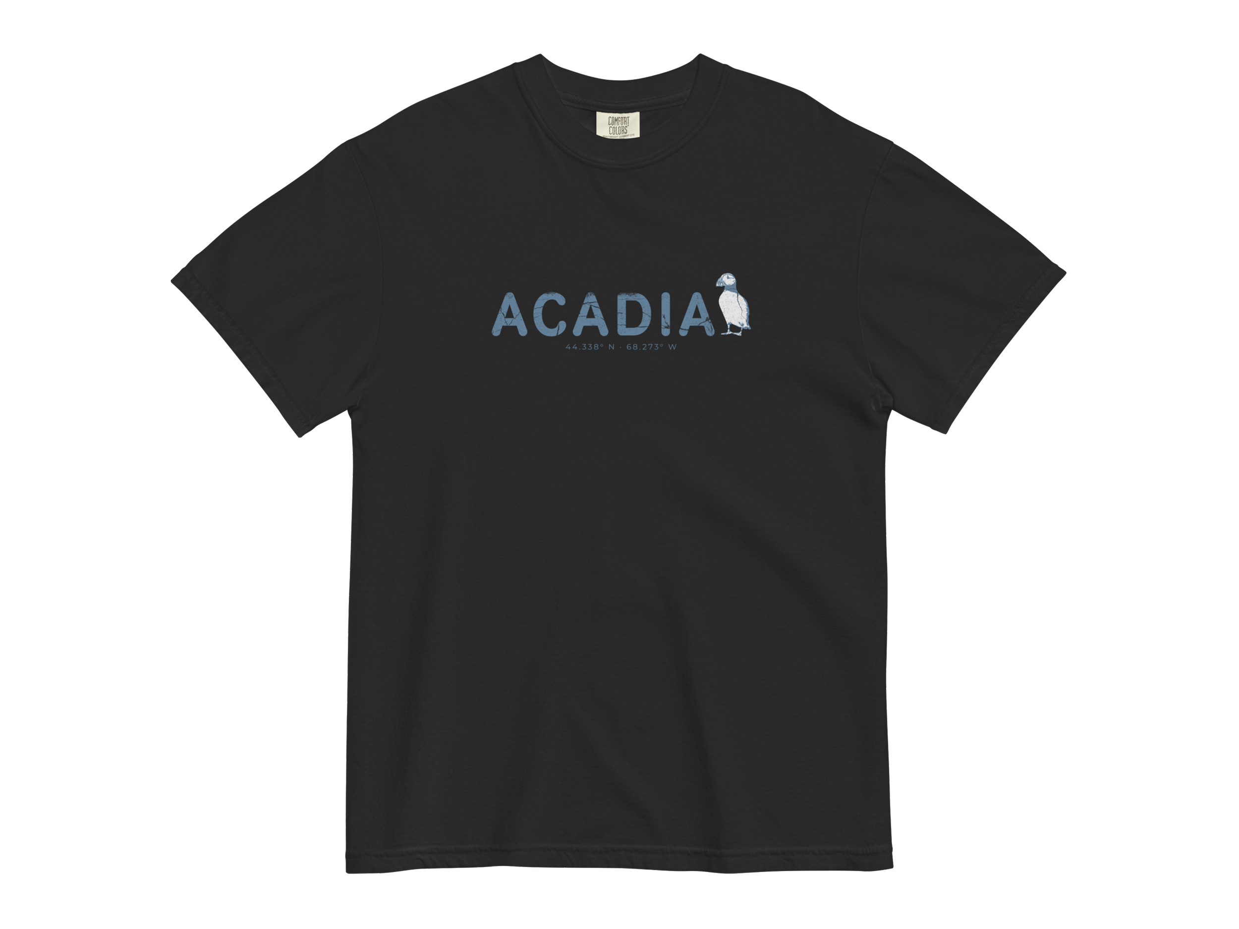 CHIRP COMPANY_ACADIA_PUFFIN_unisex-garment-dyed-heavyweight-t-shirt-black-front-693c3ba41f12d.png