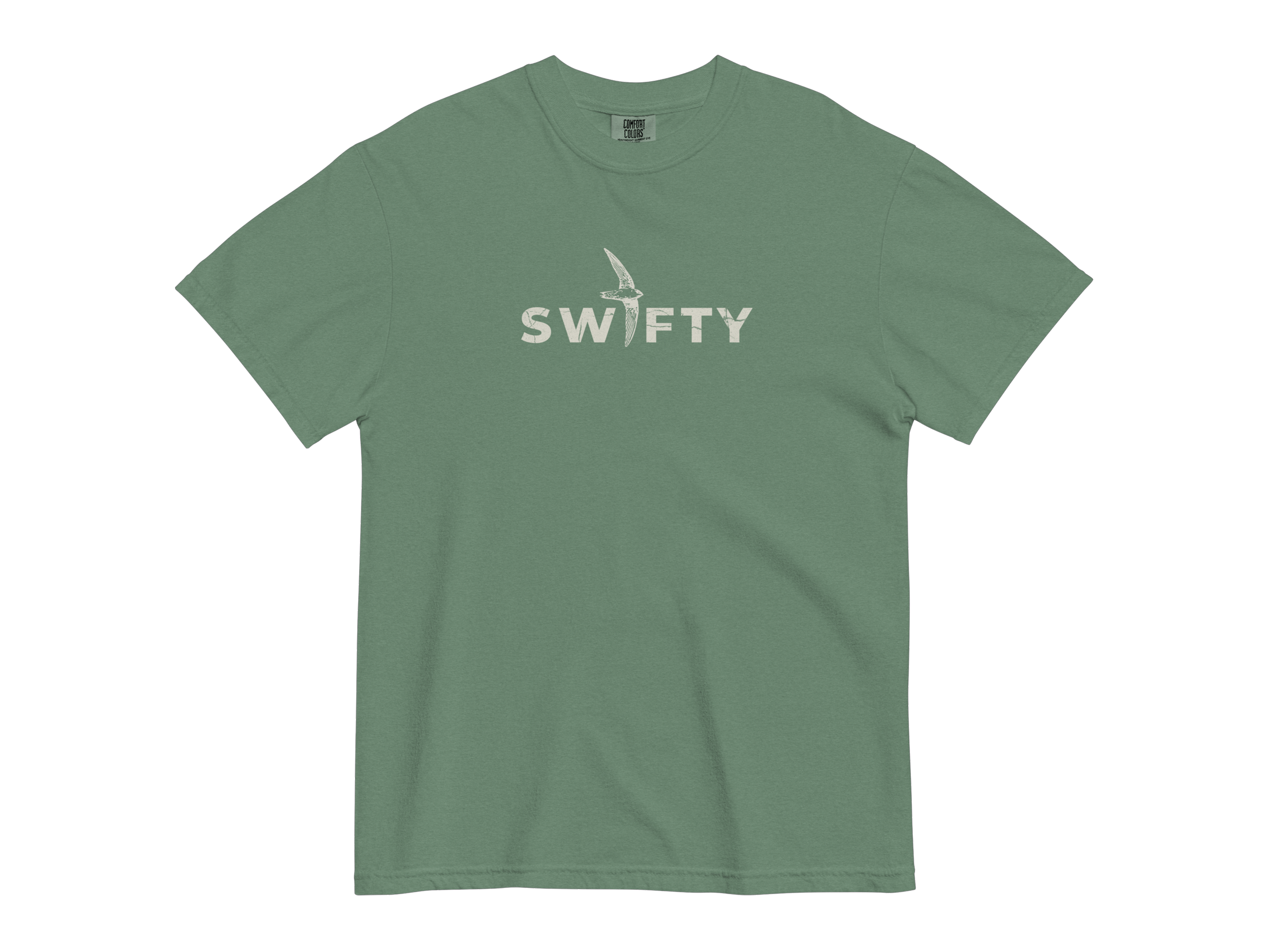 CHIRP COMPANY_SWIFTY_unisex-garment-dyed-heavyweight-t-shirt-light-green-front-6939e75cdade8.png