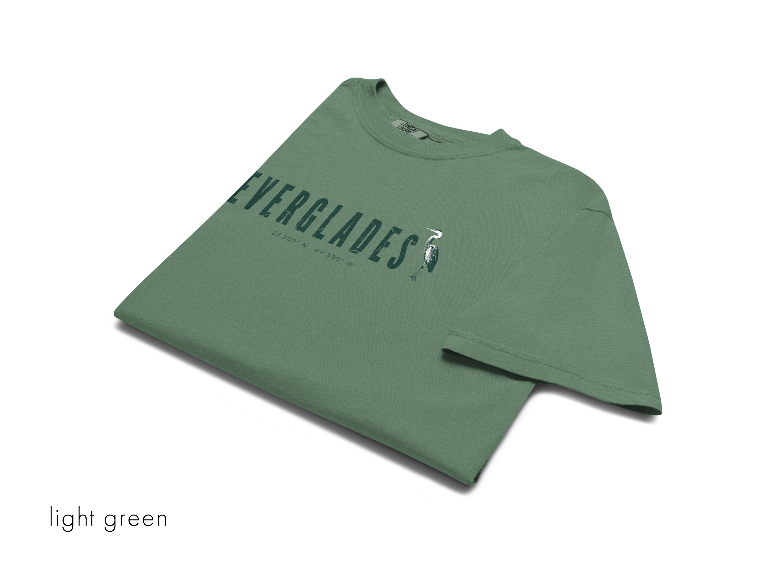 CHIRP COMPANY_BLUE HERON_EVERGLADES_unisex-garment-dyed-heavyweight-t-shirt-light-green-front-69419fda1637d.png