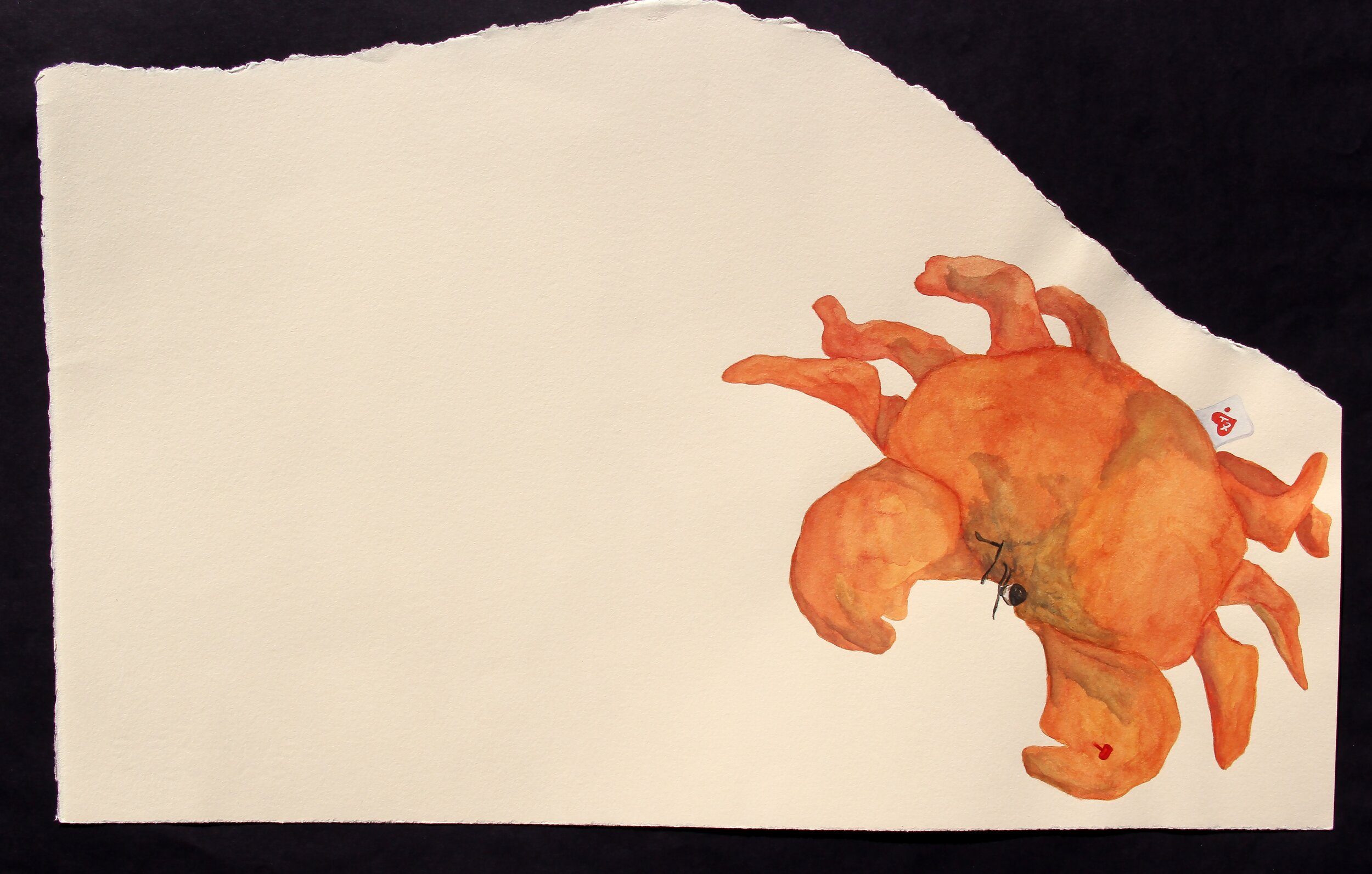 Myranda Bair, "Batty's Toys, Orange Crab", Watercolor on torn paper