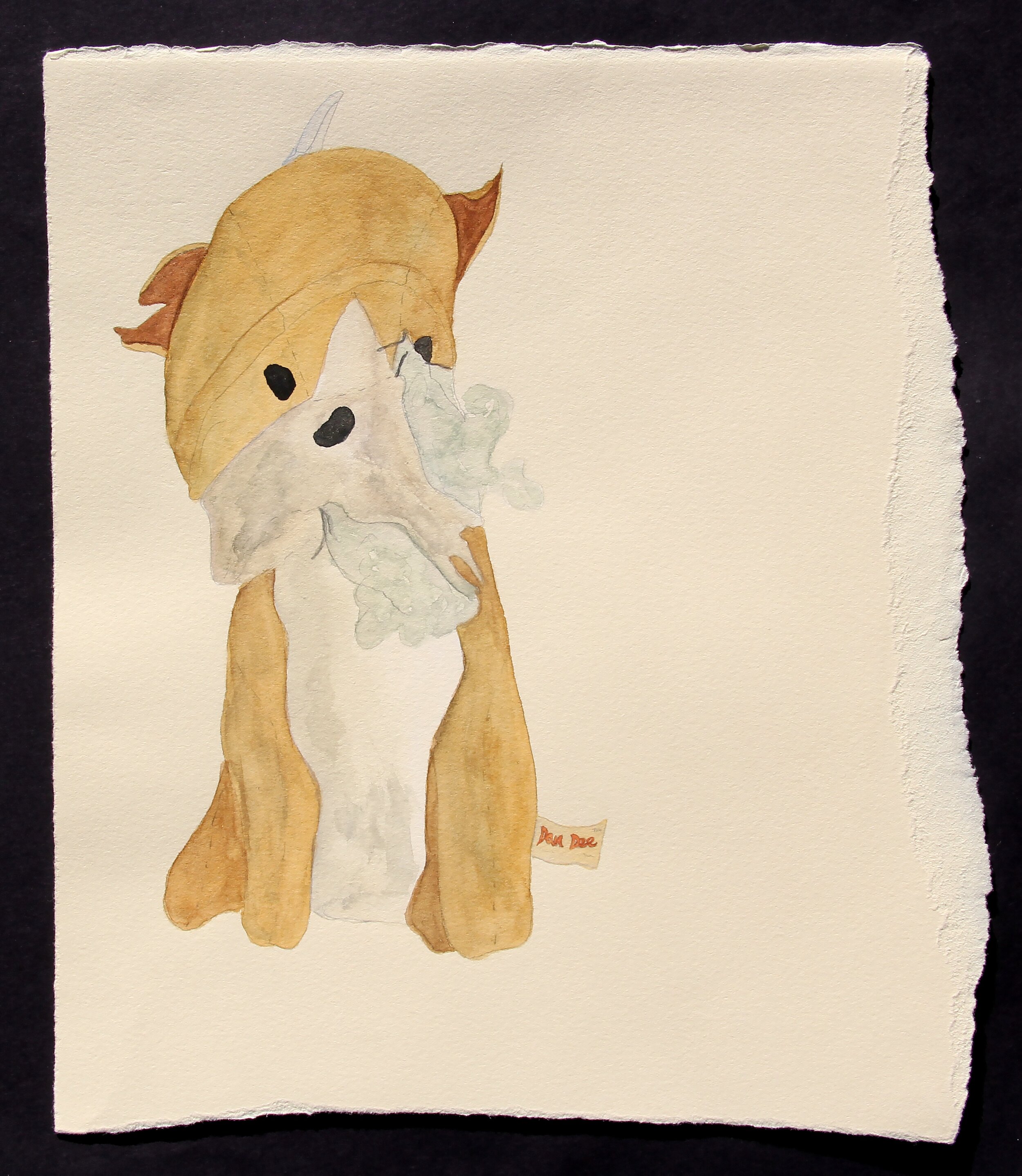 Myranda Bair, "Batty's Toys, Stuffed Dog", Watercolor on torn paper