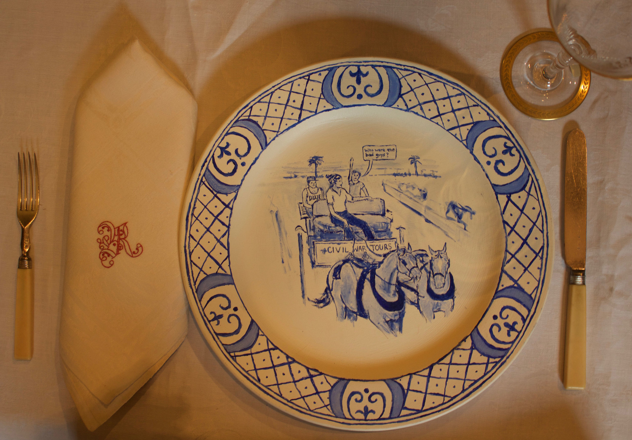 "The Situation, 1863: Who Were the Bad Guys?" 2017, Oil on Ceramic Plate, 11.5 diameter
