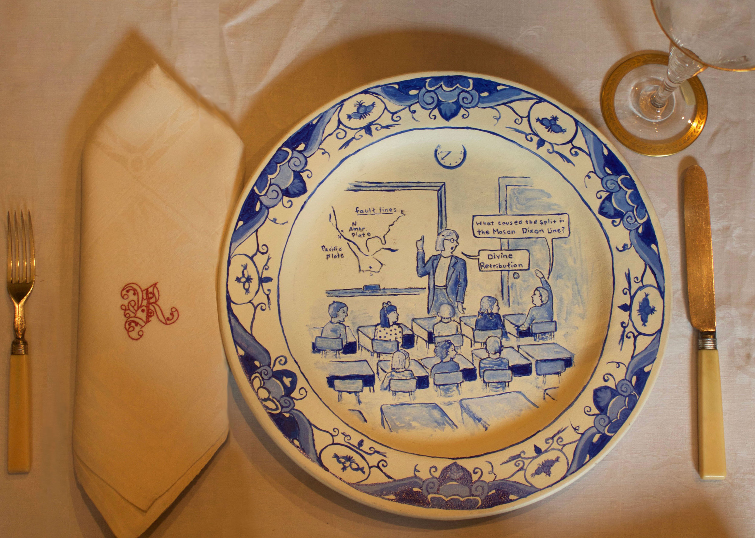 "The Situation, 1863: Divine Retribution,” 2017, Oil on Ceramic Plate, 11.5 diameter