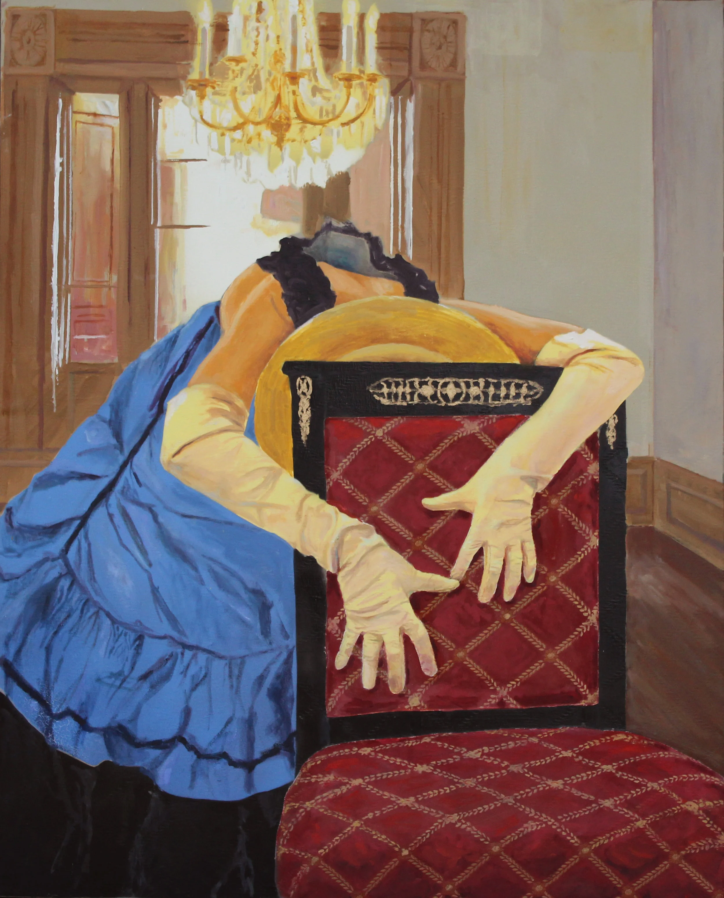 “The Lost Cause,” Oil and Spray Paint on Upholstery, 2016, 44” x 35”