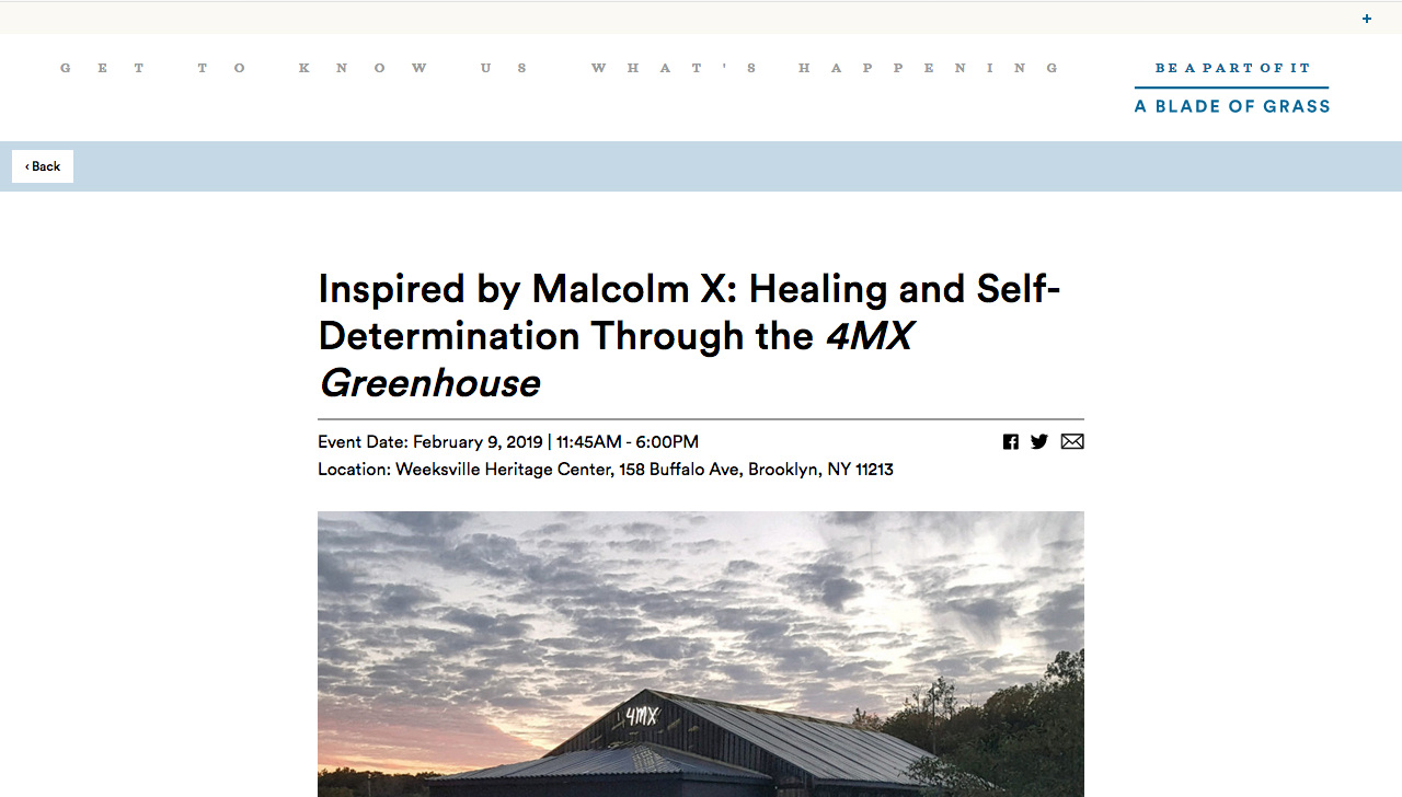 Inspired by Malcolm X: Healing and Self-Determination Through the 4MX Greenhouse http://www.abladeofgrass.org/events/inspired-by-malcolm-x/