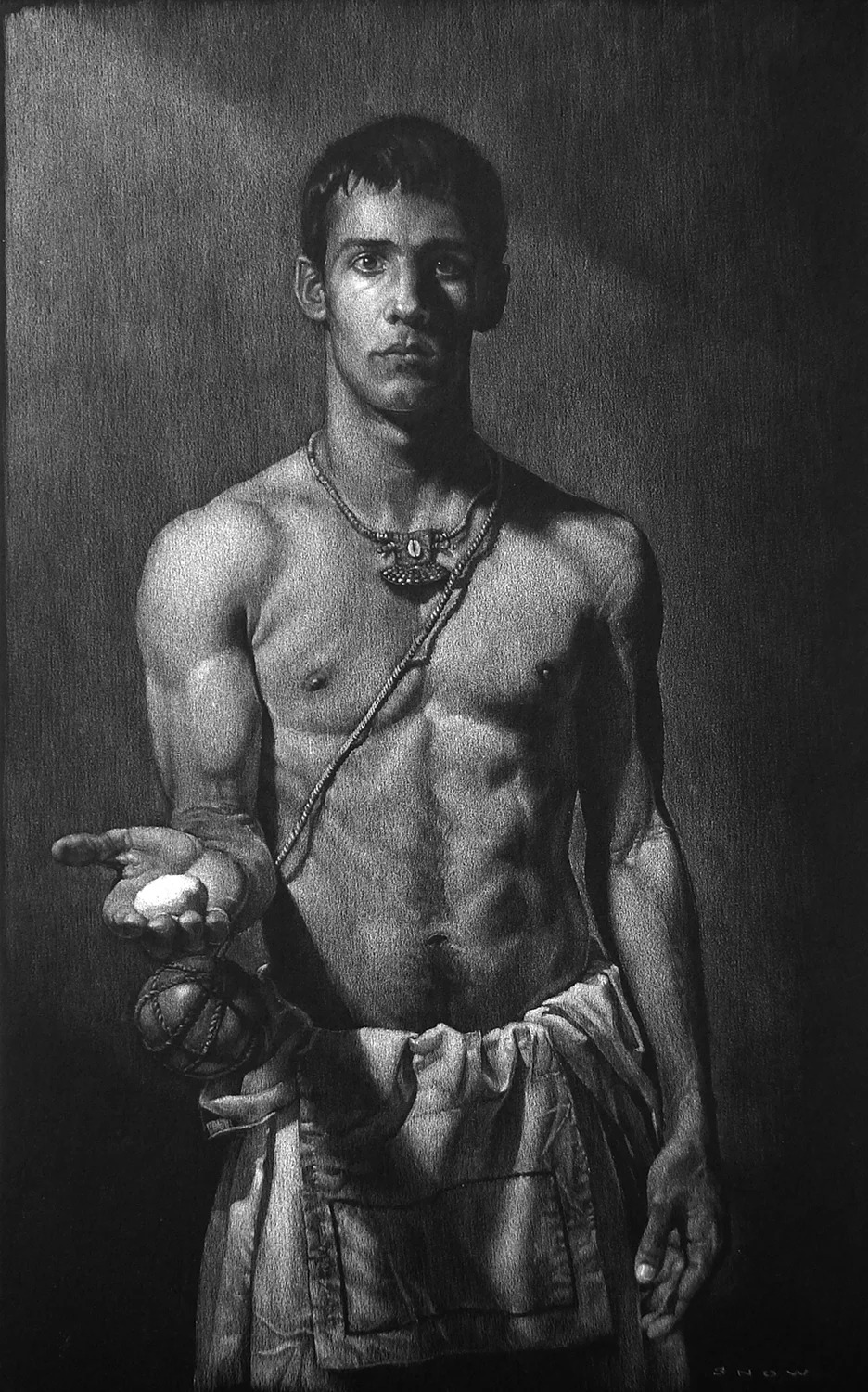 White Stone, 12x17, White pencil on black board