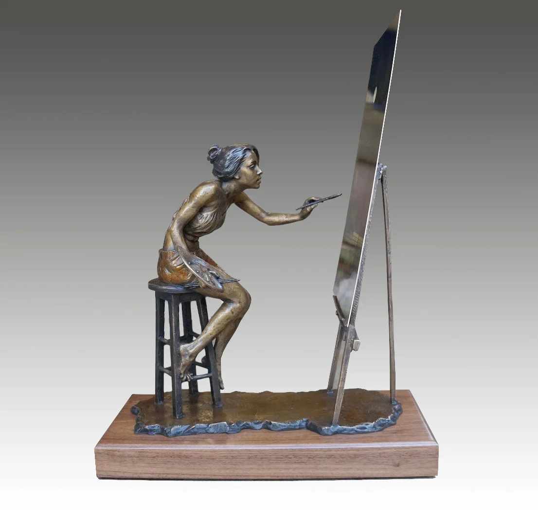 Just 10 More Minutes, bronze and patina painting, 1/4 life scale