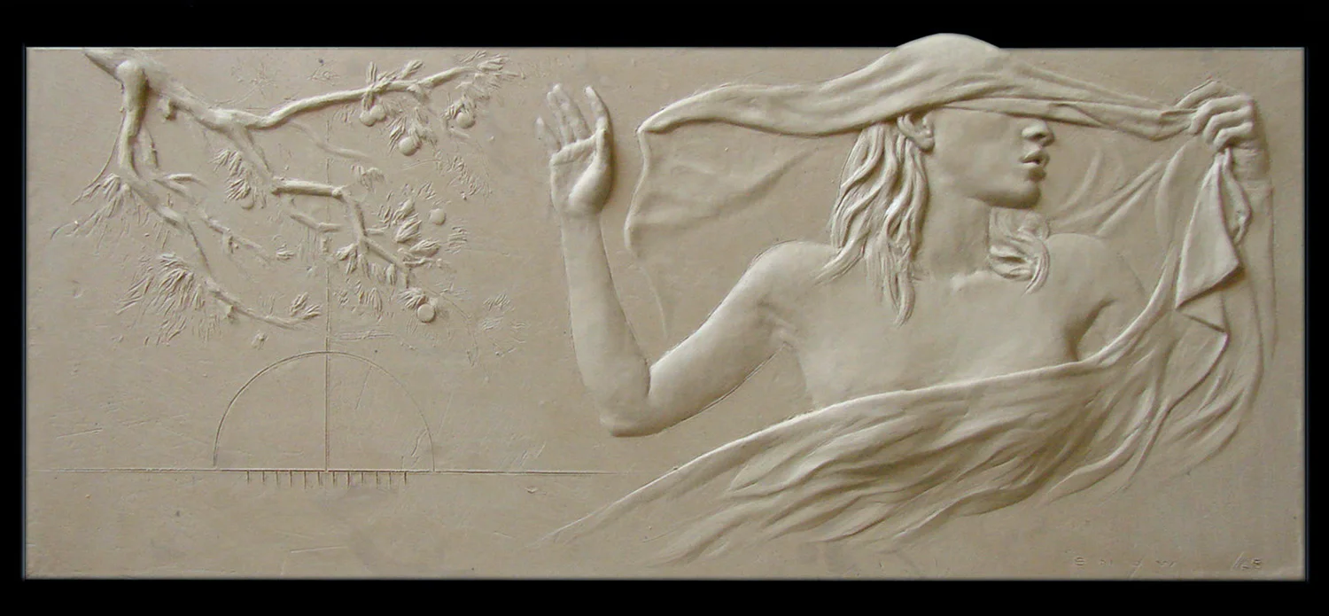 White Fruit No.3, bronze relief, 7x14
