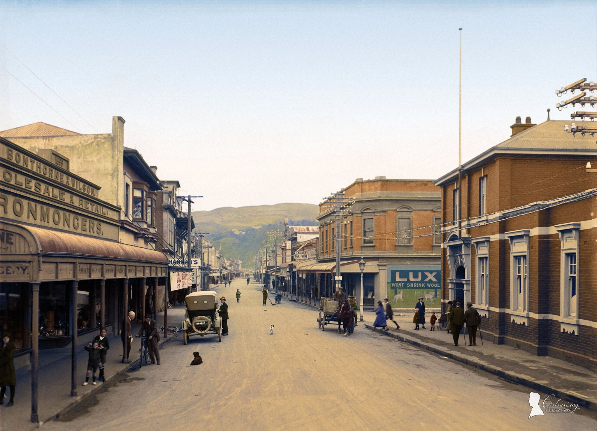 Jackson Street, Petone 1924 - Colourising by Brendan Graham NZ
