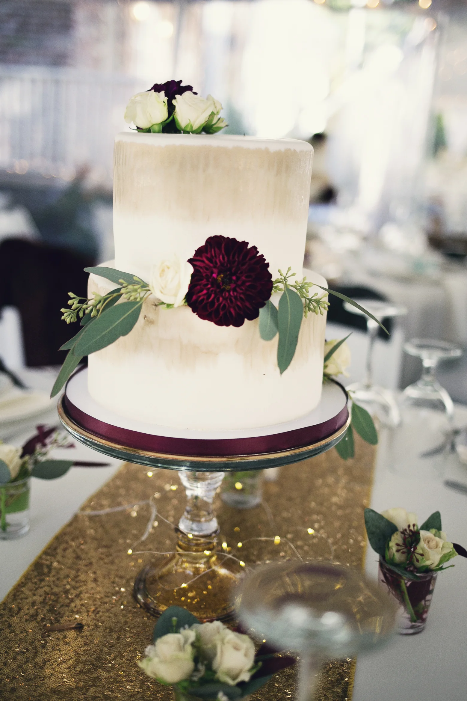 Gold and Burgundy Centerpiece Cakes