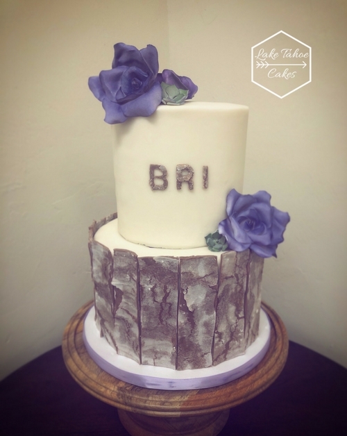 Aged Wood Cake with Sugar Flowers