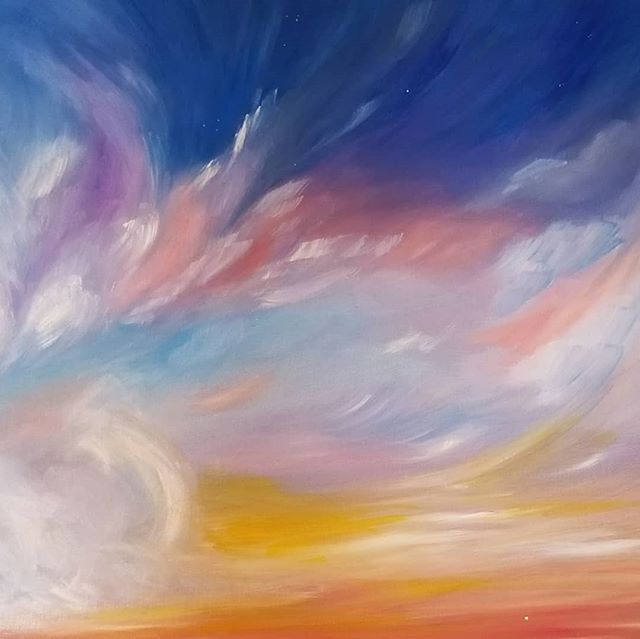 &quot;Sungazing&quot;
Oil on canvas.
Will be up for sale June 15th.
Link in bio
.
.
.
#art #artistofinstagram #oilpainter #oilpaint #sunset #ocean #pastel #sky #sungazing #magicyogi #galaxychild7 #manifest
