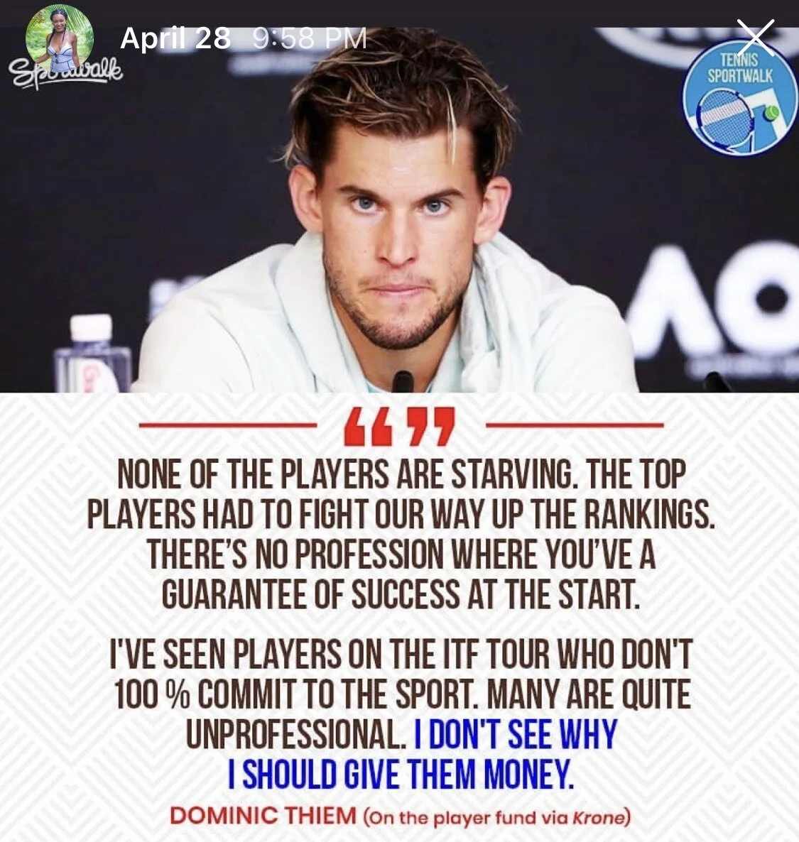 Thiem’s First Statement
