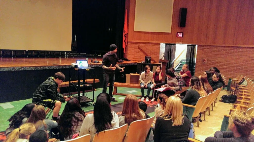 Evan speaking at Grice Middle School