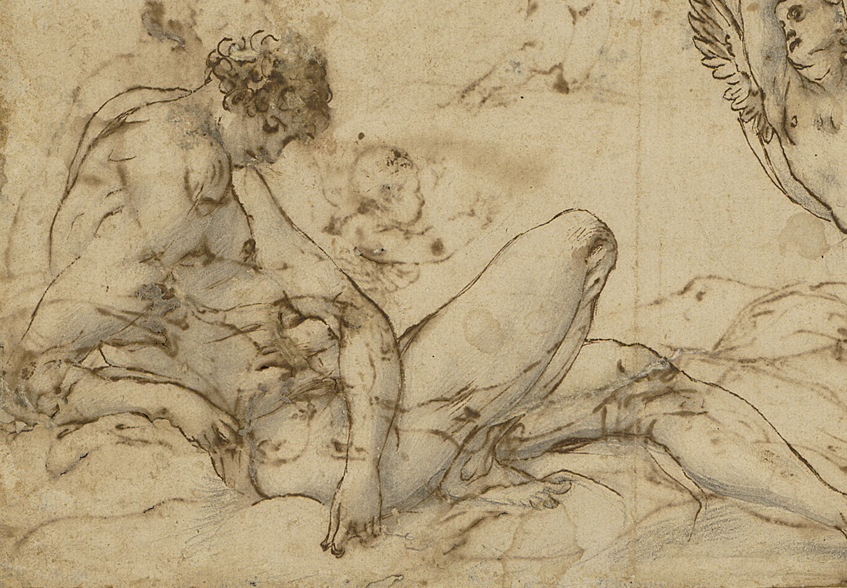 Jacopo Pontormo (1494–1557), Mercury and Astraea (Detail), ca. 1537. Pen and brown ink on buff paper with black chalk, 240 x 150 mm. Mount 190 x 270 mm. 