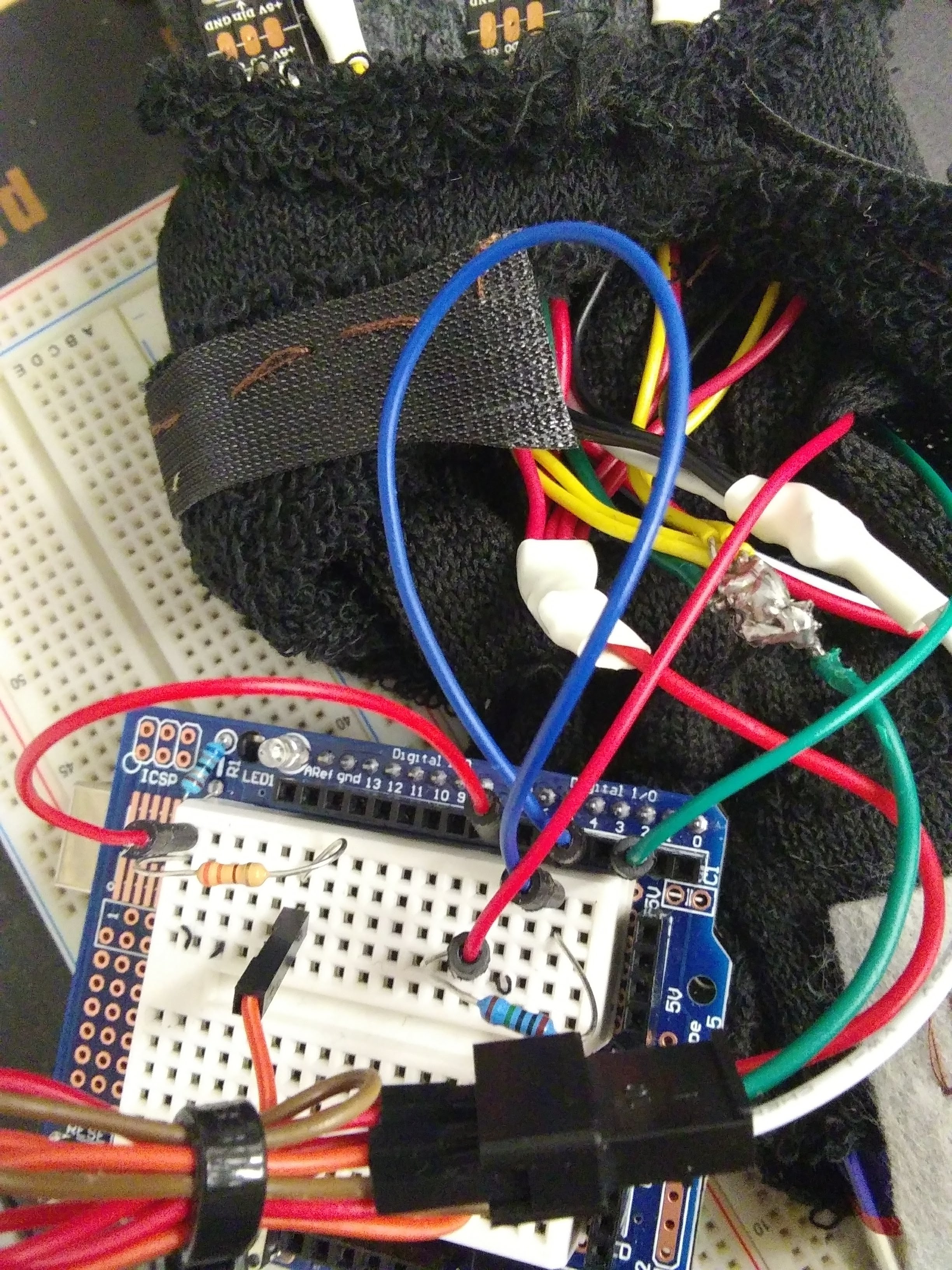 Wiring of the Arduino on to the Glove