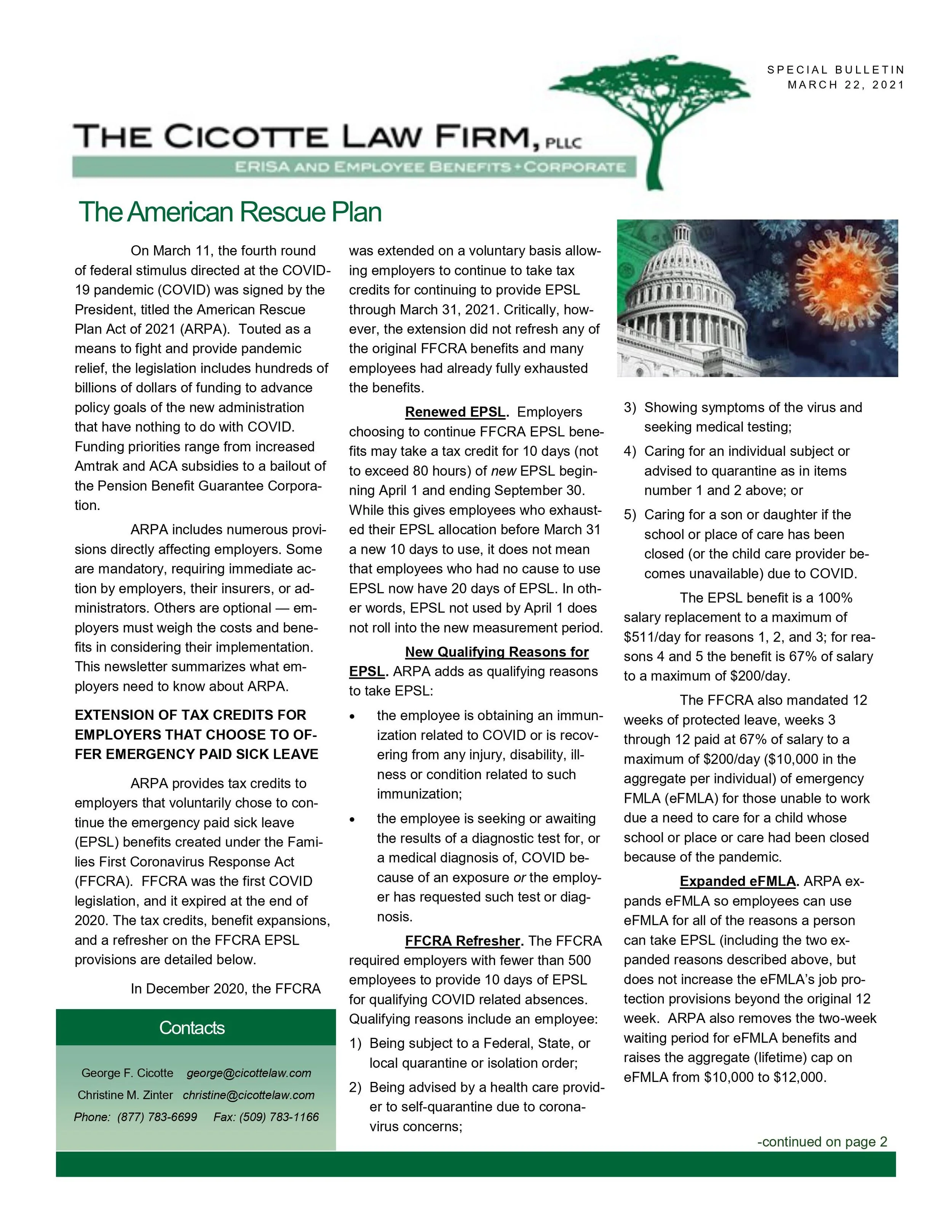 The American Rescue Plan Act of 2021 — Palmer Kazanjian Wohl Hodson