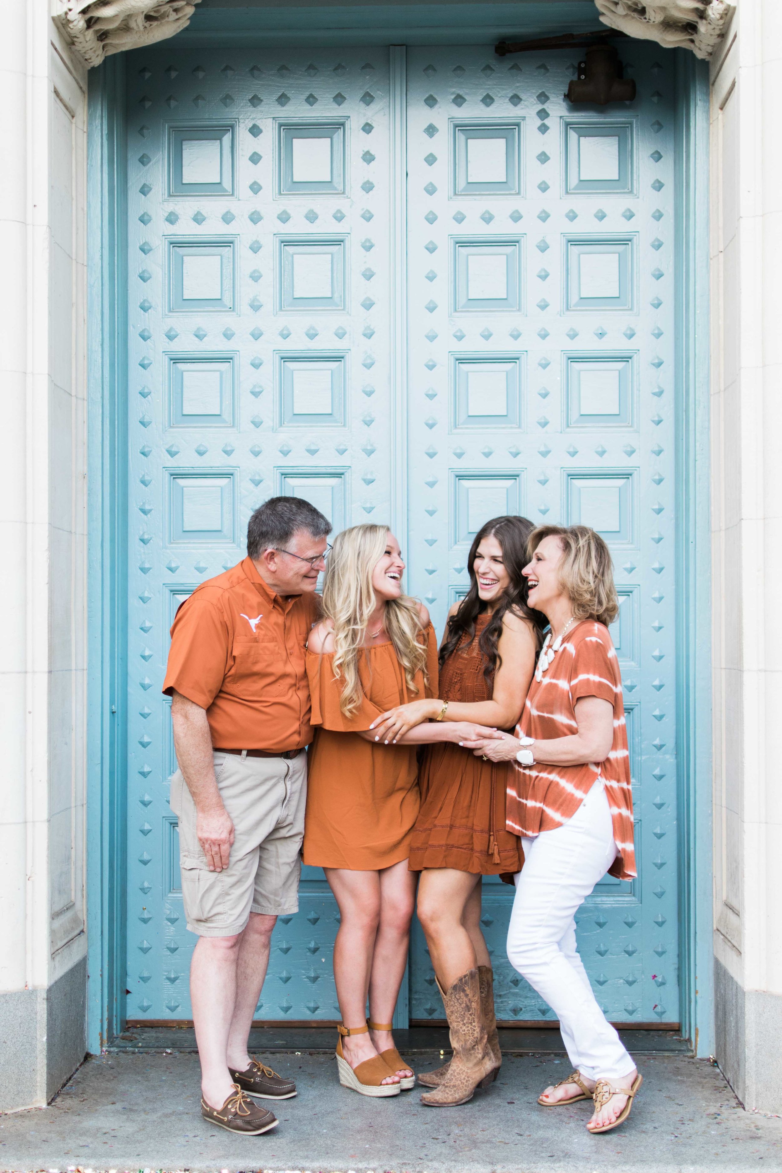 UT Blue Door Architecture Library Graduation Photo Family