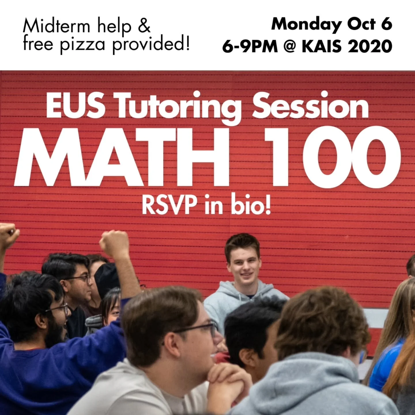 RSVP Link in bio!

The EUS is hosting a study session for MATH 100! We provide question packages and there will be upper year volunteers there to help answer questions. Best of all, there's free pizza! Come by so we can help you pass your exam!