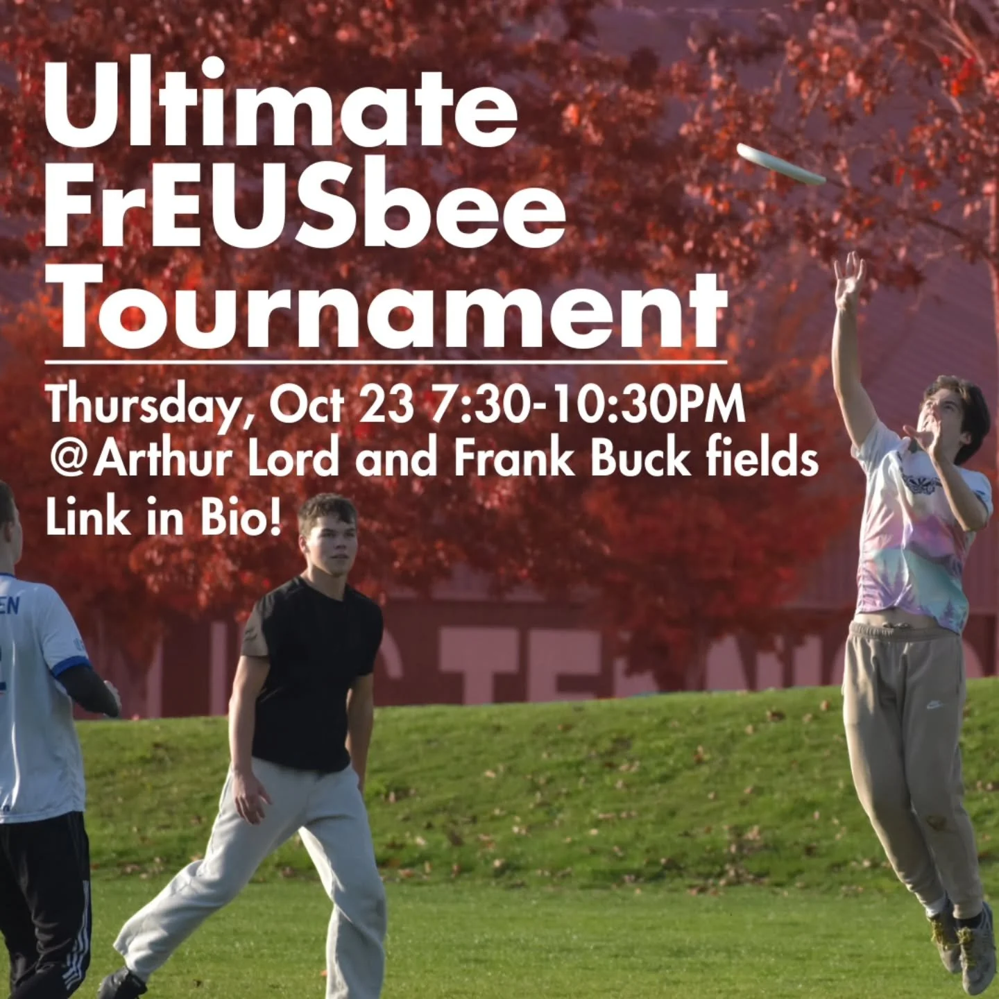 It&rsquo;s time for the annual Ultimate FrEUSbee tournament!! 🥏🥏 Lace up your shoes and get practicing your throws in preparation for the most ultimate experience 🔥The tournament will take place from 7:30pm to 10:30pm on October 23rd at Arthur Lor
