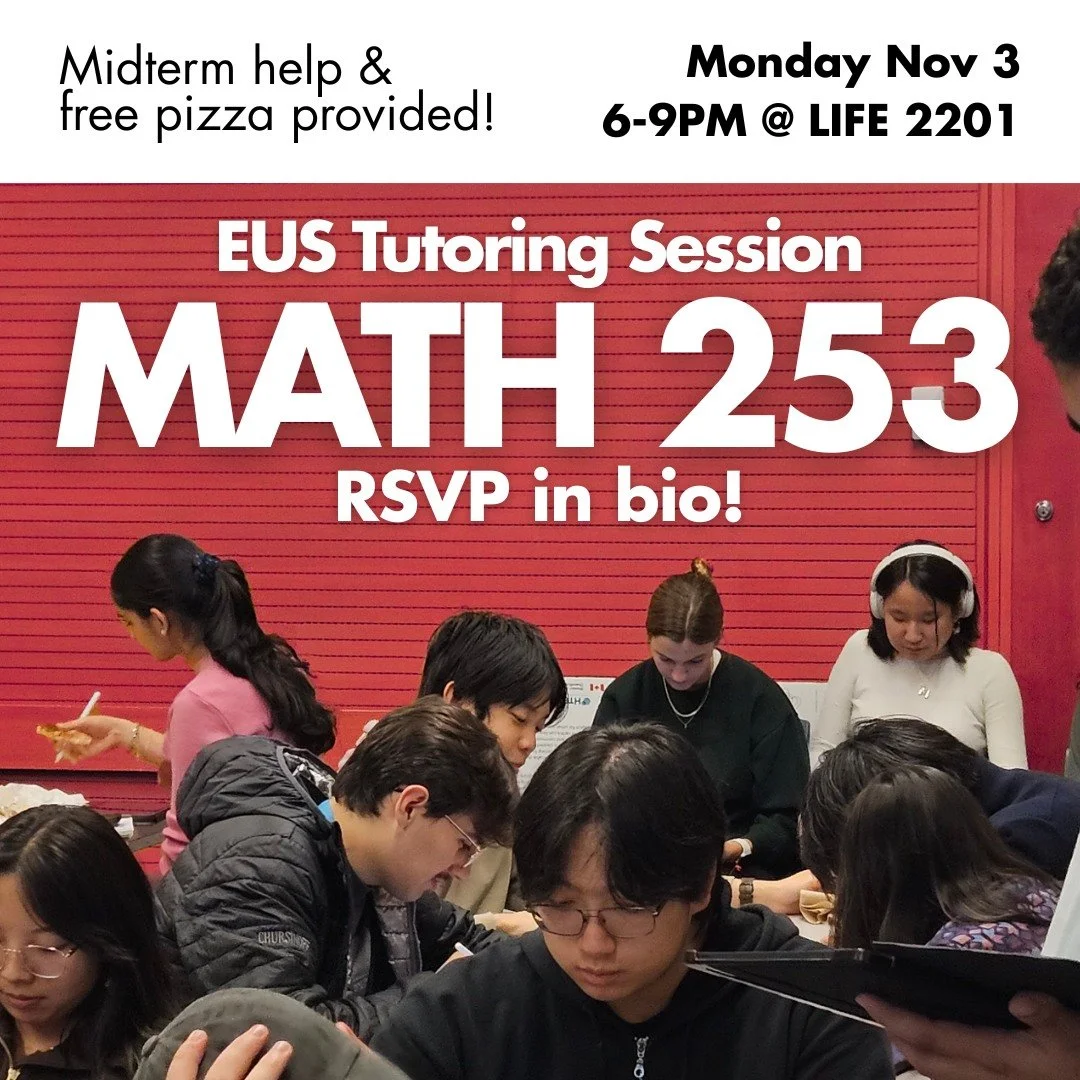 RSVP in bio!

Our next tutoring session is for MATH 253! We'll provide review packages and there will be upper year volunteers to help answer questions. Best of all, there's free pizza!