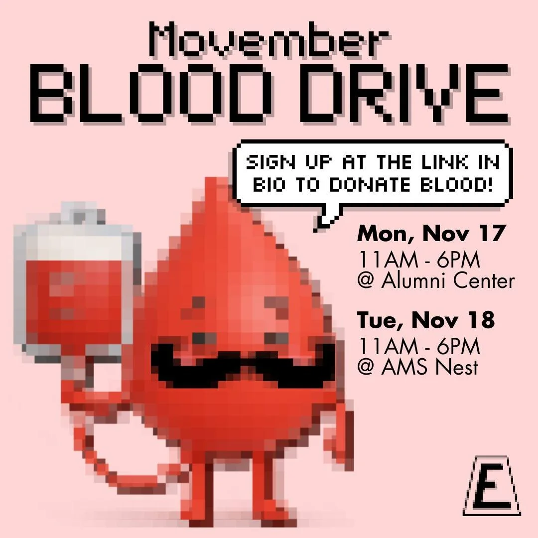 Wear Red Bleed Red!
The EUS is having a blood drive on Nov 17 and 18 at the Nest and Alumni center. Sign up by filling out the form in bio. Donors get a free beer at the Nov 21st party!